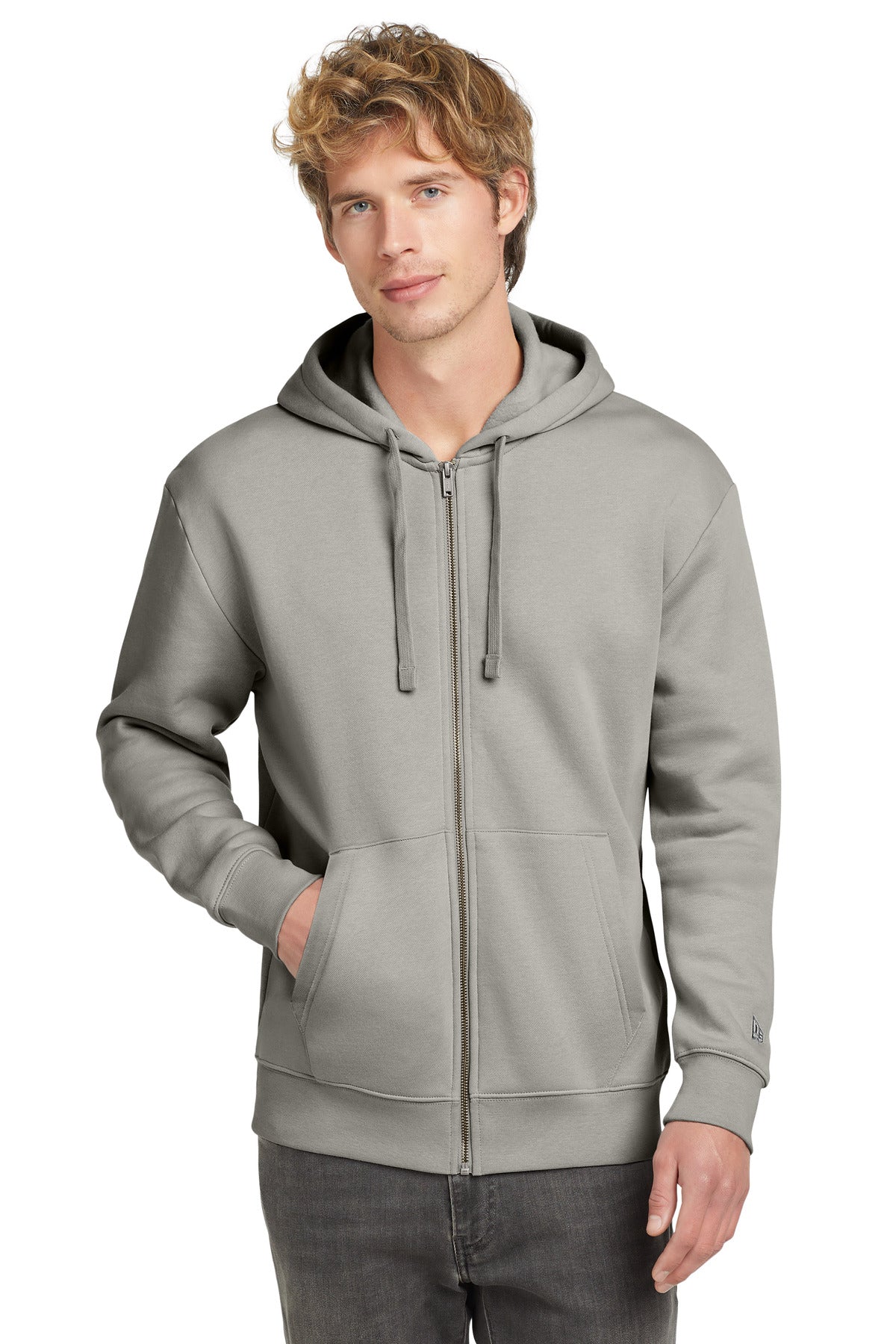 Custom logo New Era® Heritage Fleece Full-Zip Hoodie NEA526 in Rainstorm Grey