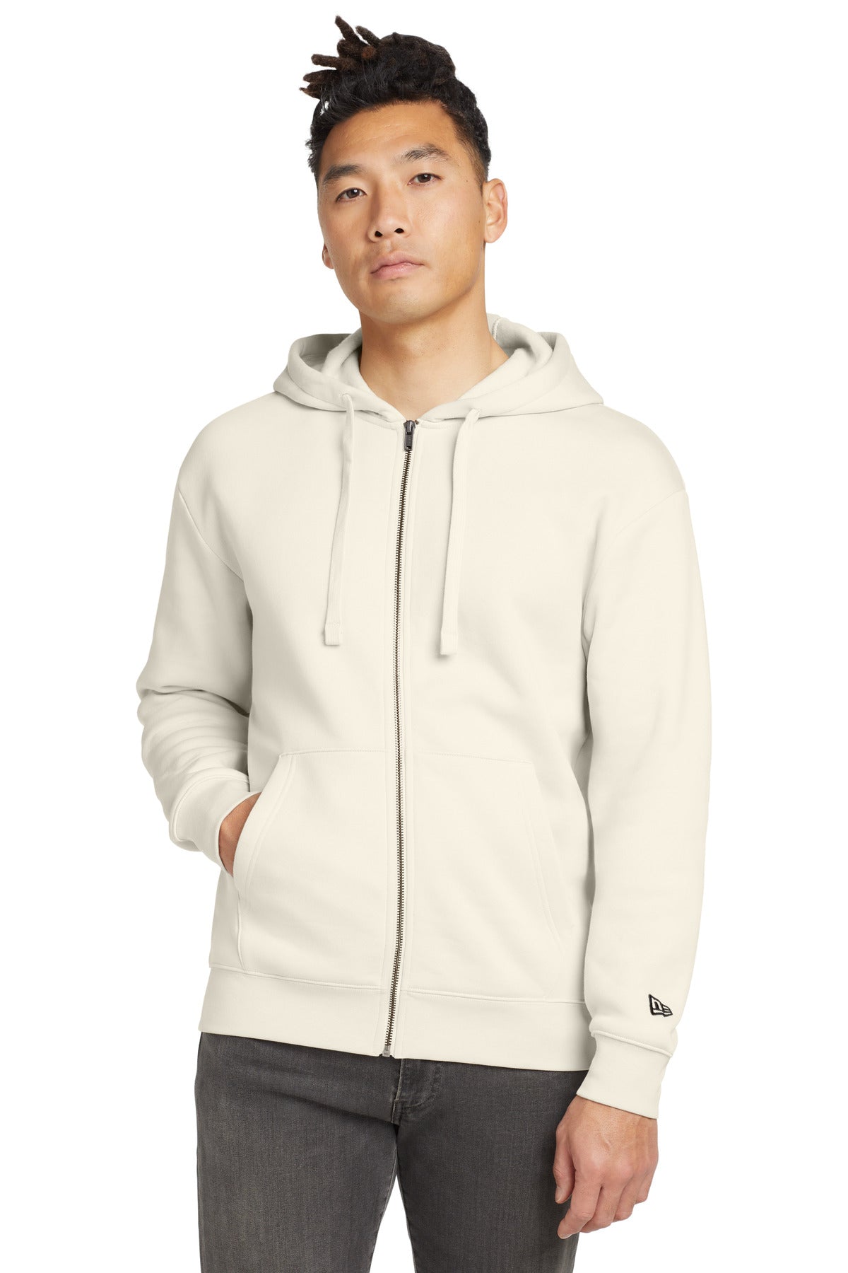 Custom logo New Era® Heritage Fleece Full-Zip Hoodie NEA526 in Soft Beige