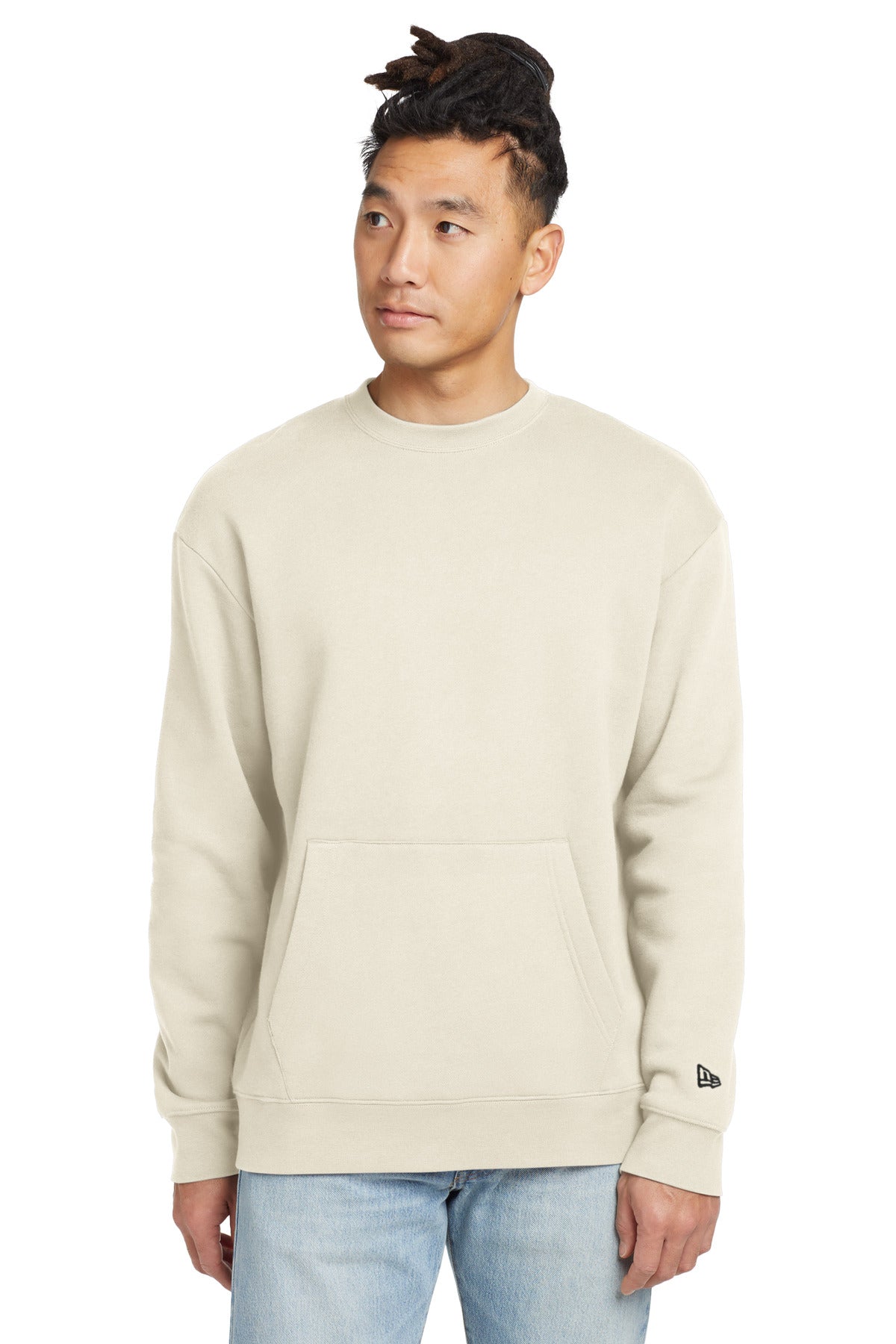 Custom logo New Era® Heritage Fleece Pocket Crew NEA527 in Soft Beige