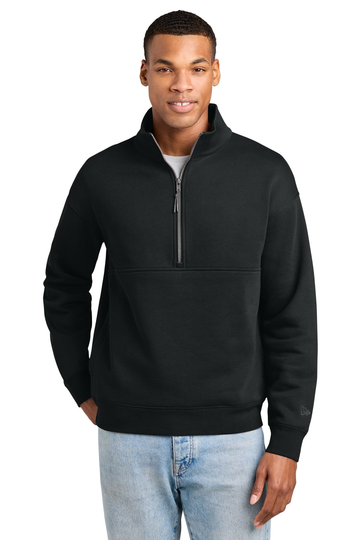Custom logo New Era® Heritage Fleece 1/2-Zip NEA528 in Black