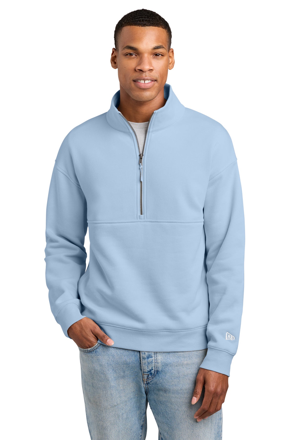 Custom logo New Era® Heritage Fleece 1/2-Zip NEA528 in Cloud Blue