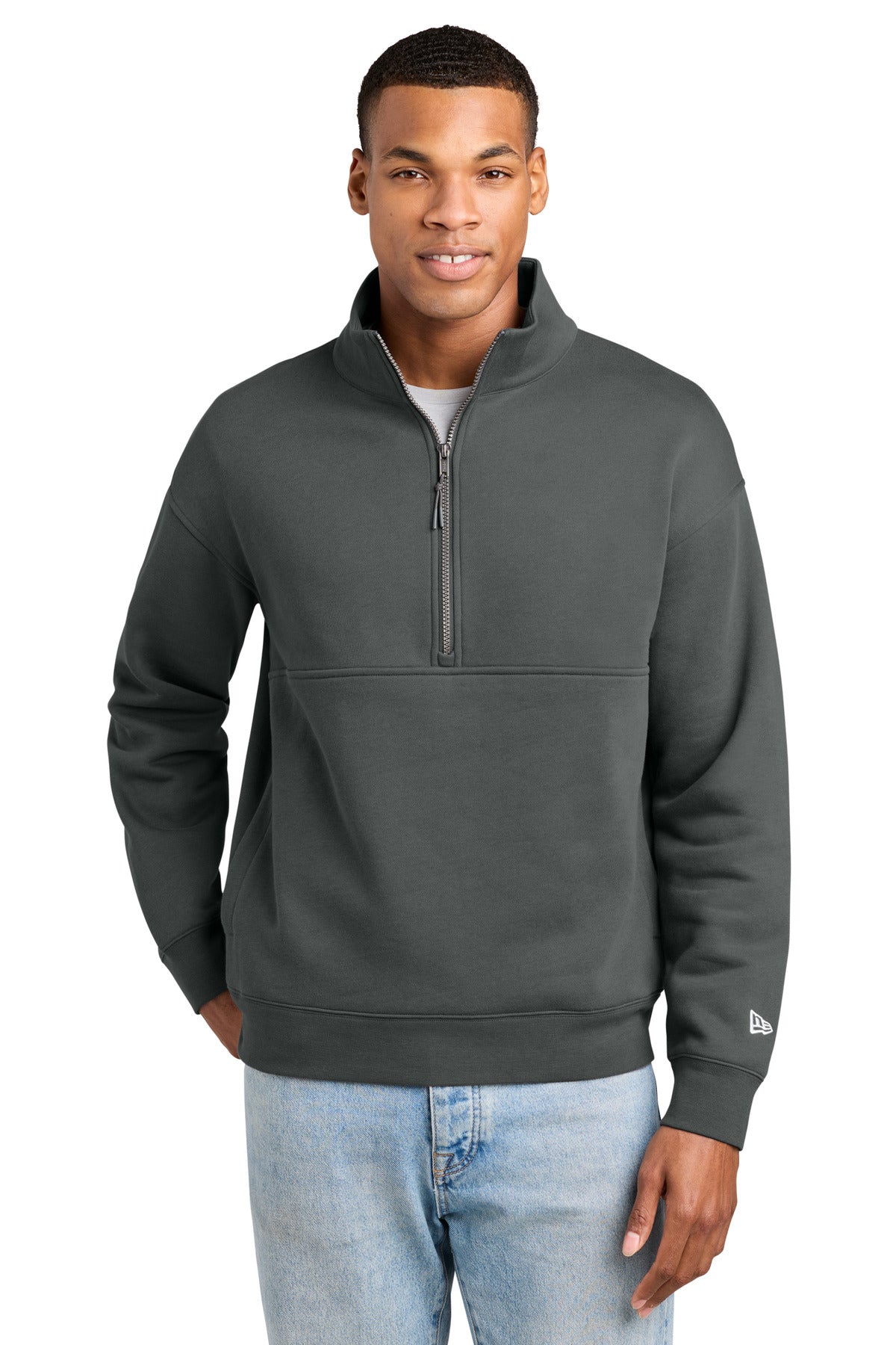 Custom logo New Era® Heritage Fleece 1/2-Zip NEA528 in Graphite