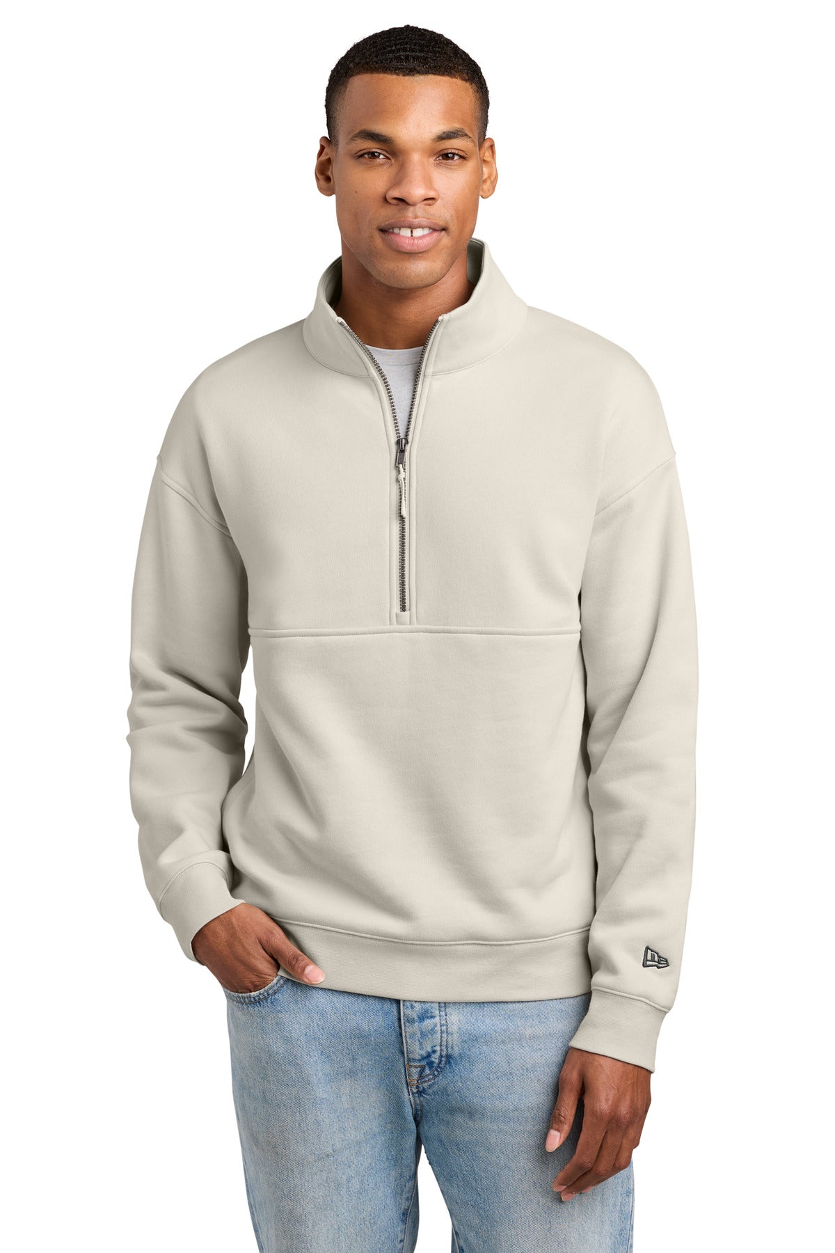 Custom logo New Era® Heritage Fleece 1/2-Zip NEA528 in Soft Beige