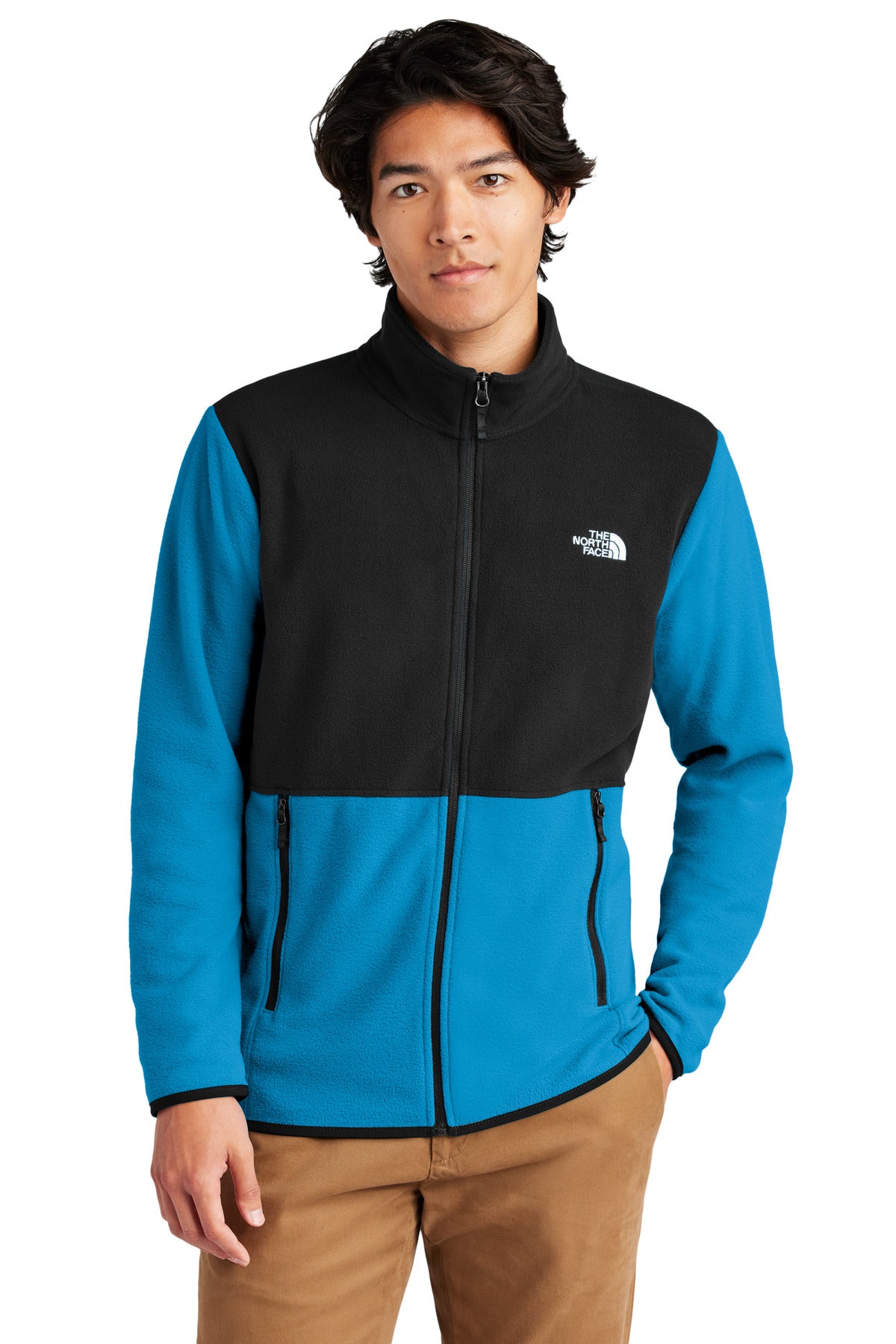 Custom logo The North Face® Glacier Full-Zip Fleece Jacket NF0A7V4J in Hero Blue/ TNF Black
