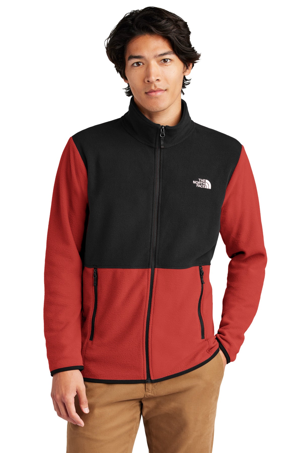 Custom logo The North Face® Glacier Full-Zip Fleece Jacket NF0A7V4J in Rage Red / TNF Black