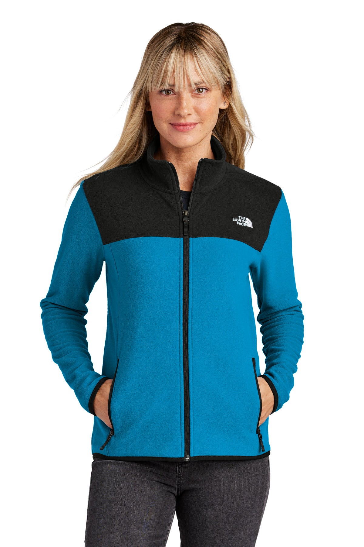Custom logo The North Face® Women's Glacier Full-Zip Fleece Jacket NF0A7V4K in Hero Blue/ TNF Black