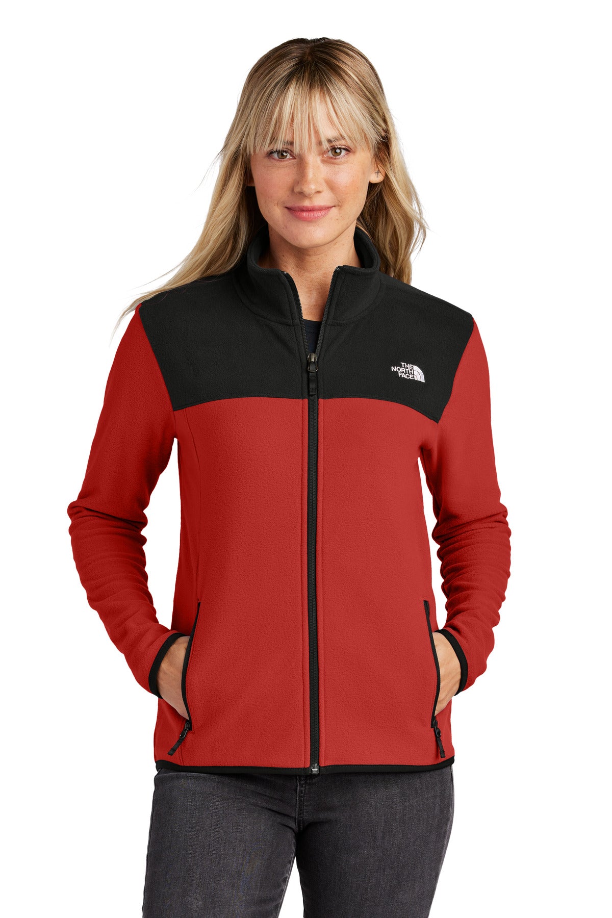 Custom logo The North Face® Women's Glacier Full-Zip Fleece Jacket NF0A7V4K in Rage Red / TNF Black