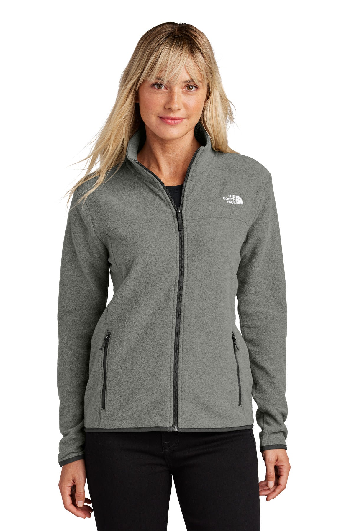 Custom logo The North Face® Women's Glacier Full-Zip Fleece Jacket NF0A7V4K in TNF Medium Grey Heather