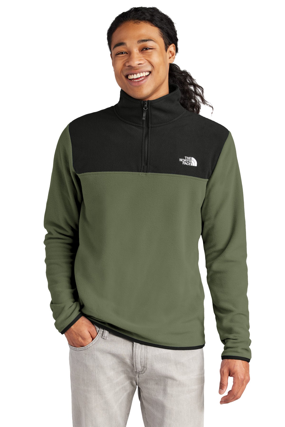 Custom logo The North Face® Glacier 1/4-Zip Fleece NF0A7V4L in New Taupe Green/ TNF Black