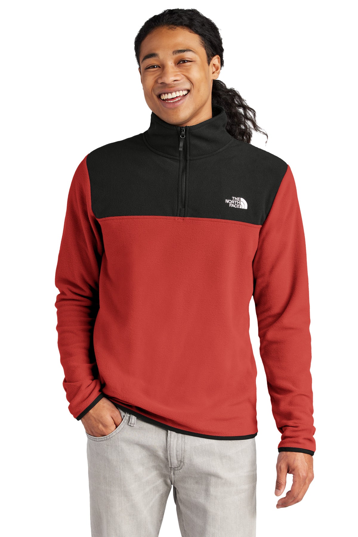 Custom logo The North Face® Glacier 1/4-Zip Fleece NF0A7V4L in Rage Red/ TNF Black