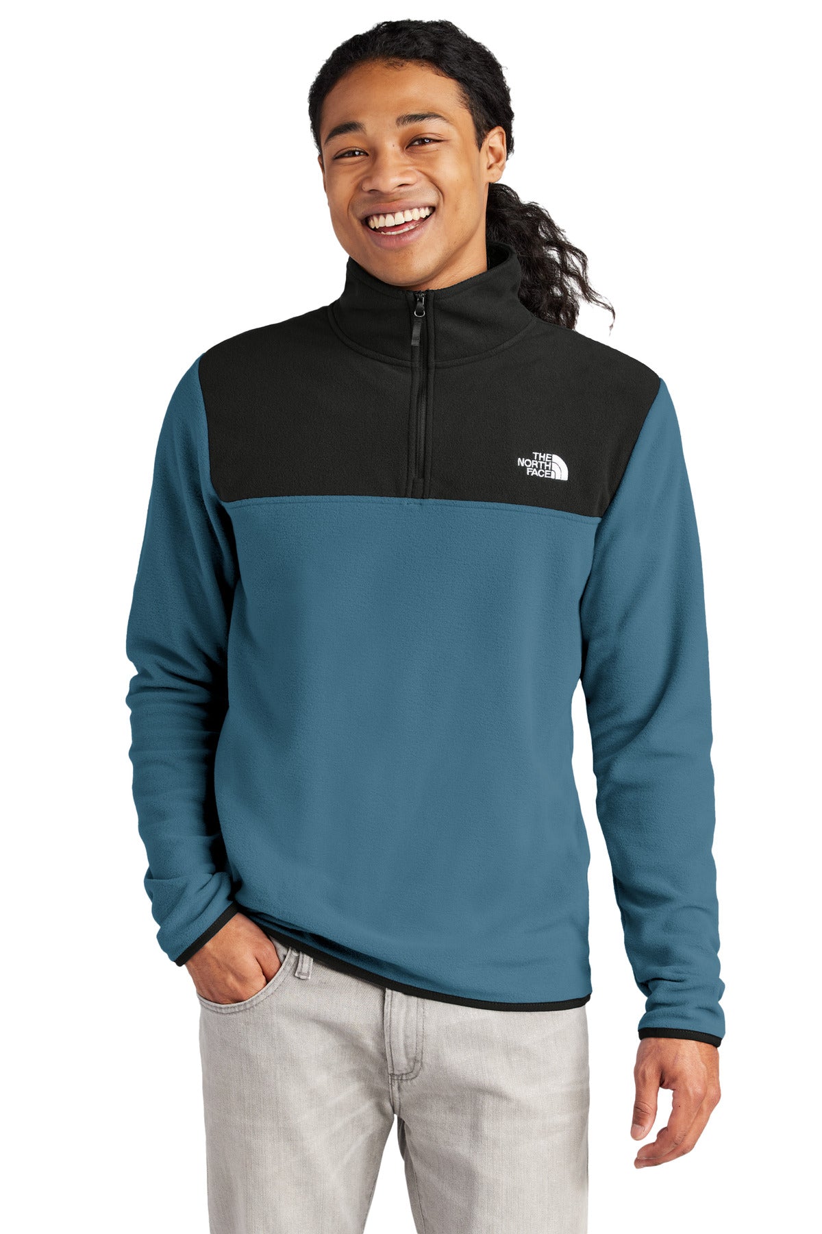 Custom logo The North Face® Glacier 1/4-Zip Fleece NF0A7V4L in Shady Blue/ TNF Black