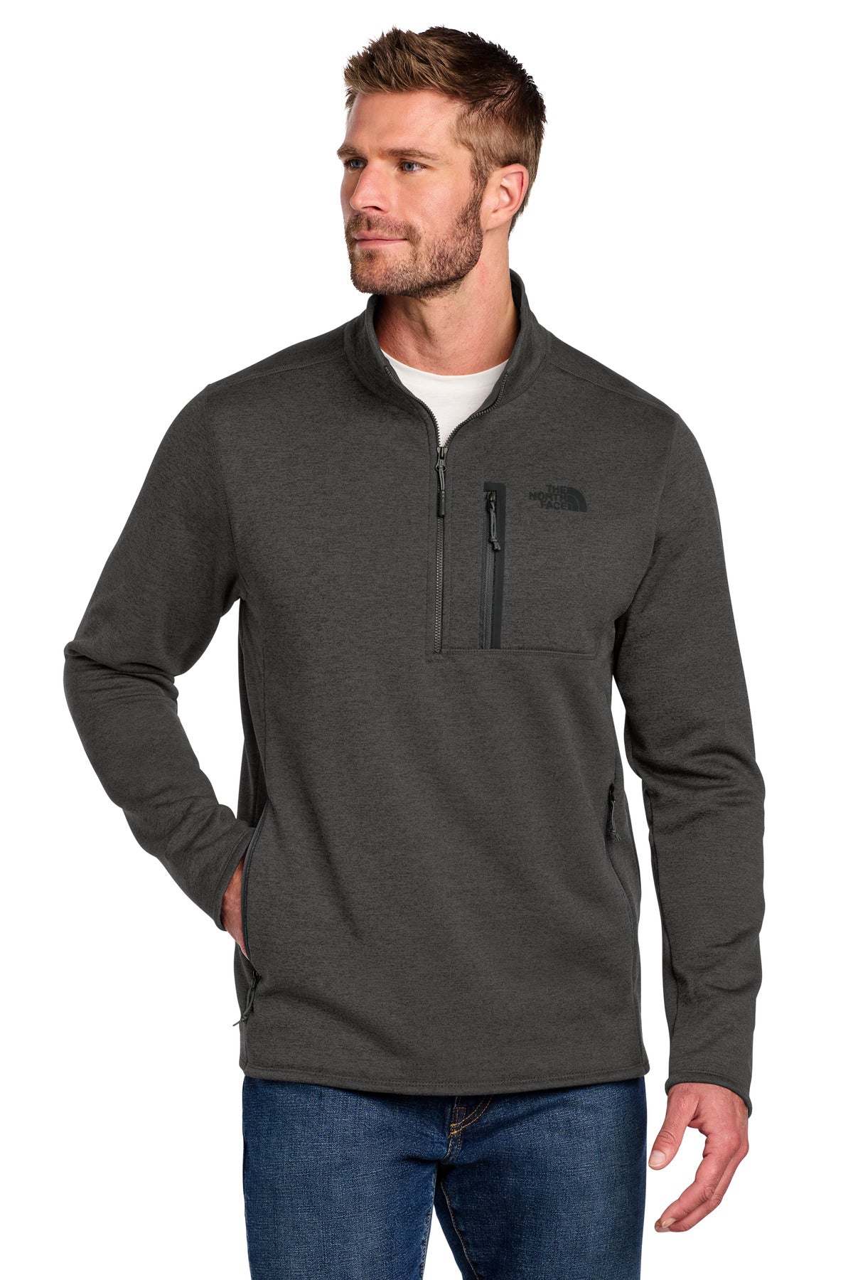 Custom logo The North Face ® Skyline 1/2-Zip Fleece NF0A7V63 in TNF Dark Grey Heather