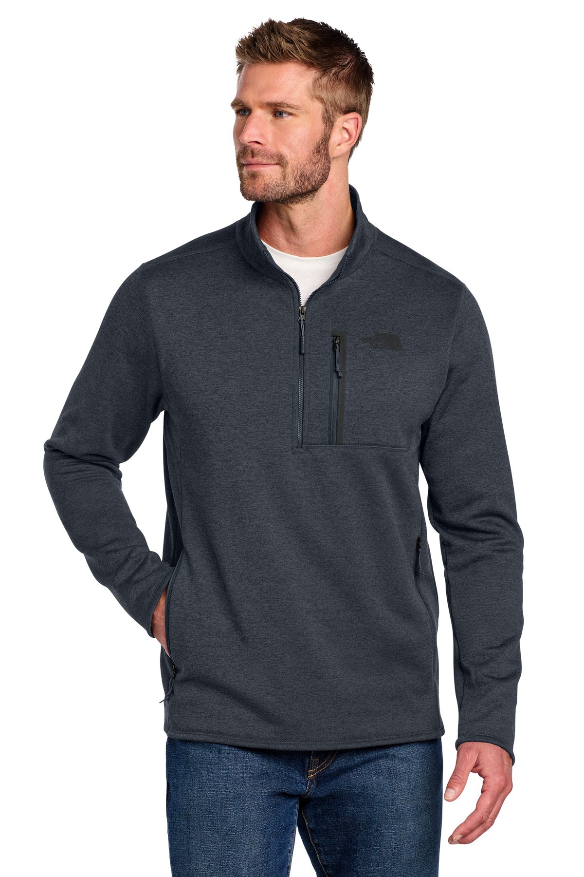 Custom logo The North Face ® Skyline 1/2-Zip Fleece NF0A7V63 in Urban Navy Heather
