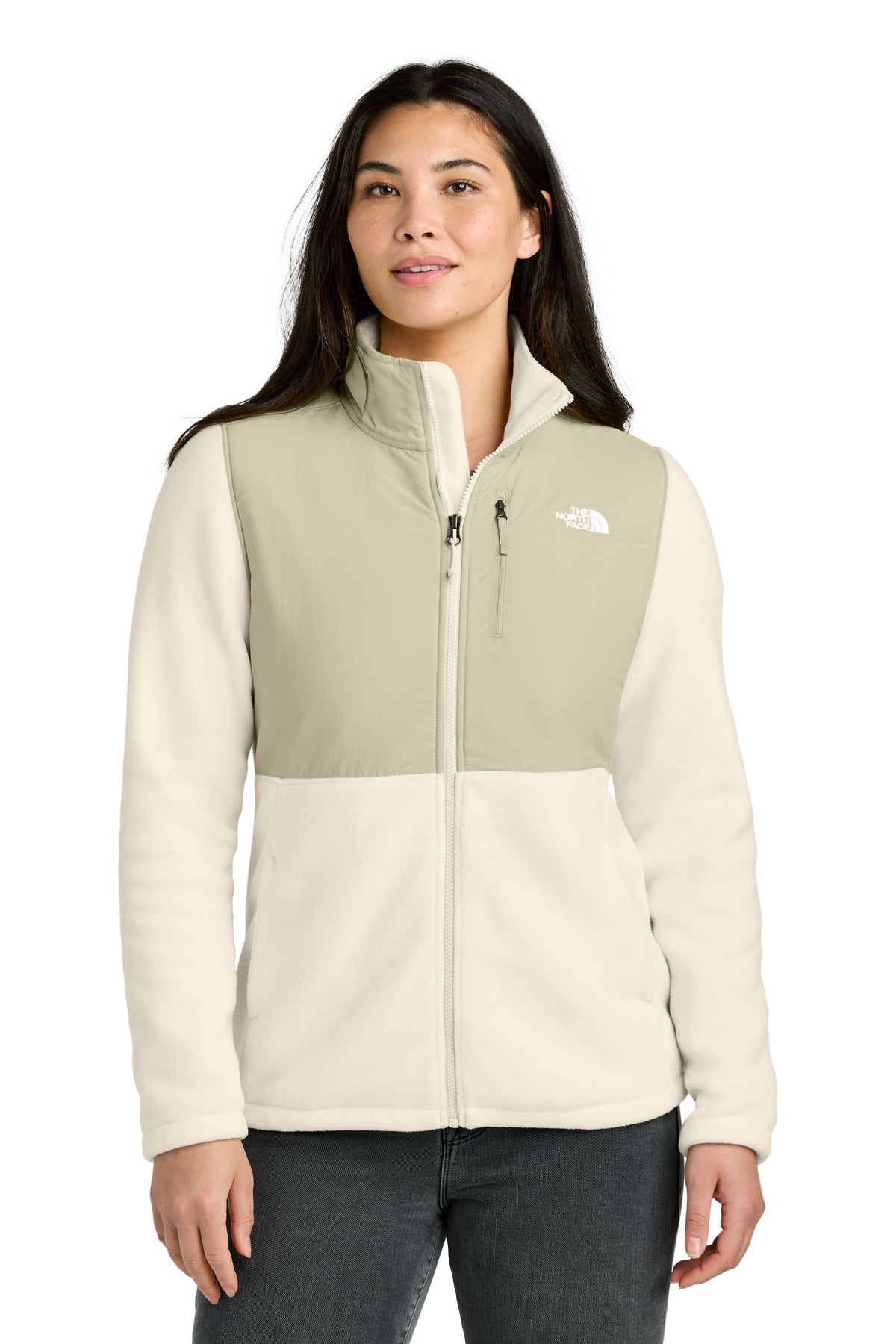 Custom logo The North Face® Women's Highest Peak Full-Zip Fleece Jacket NF0A8BUR in Gardenia White/ Gravel