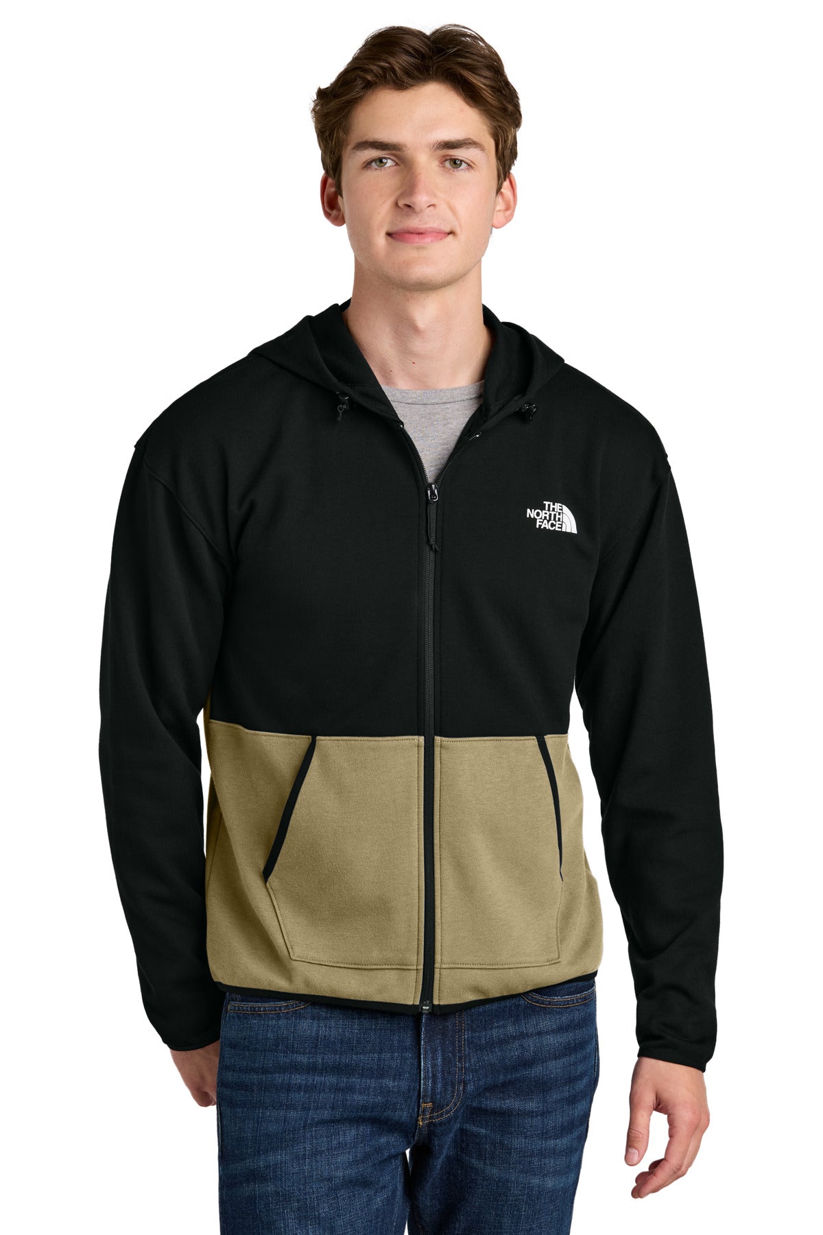 Custom logo The North Face® Double-Knit Full-Zip Hoodie NF0A8BUS in Khaki Stone/ TNF Black