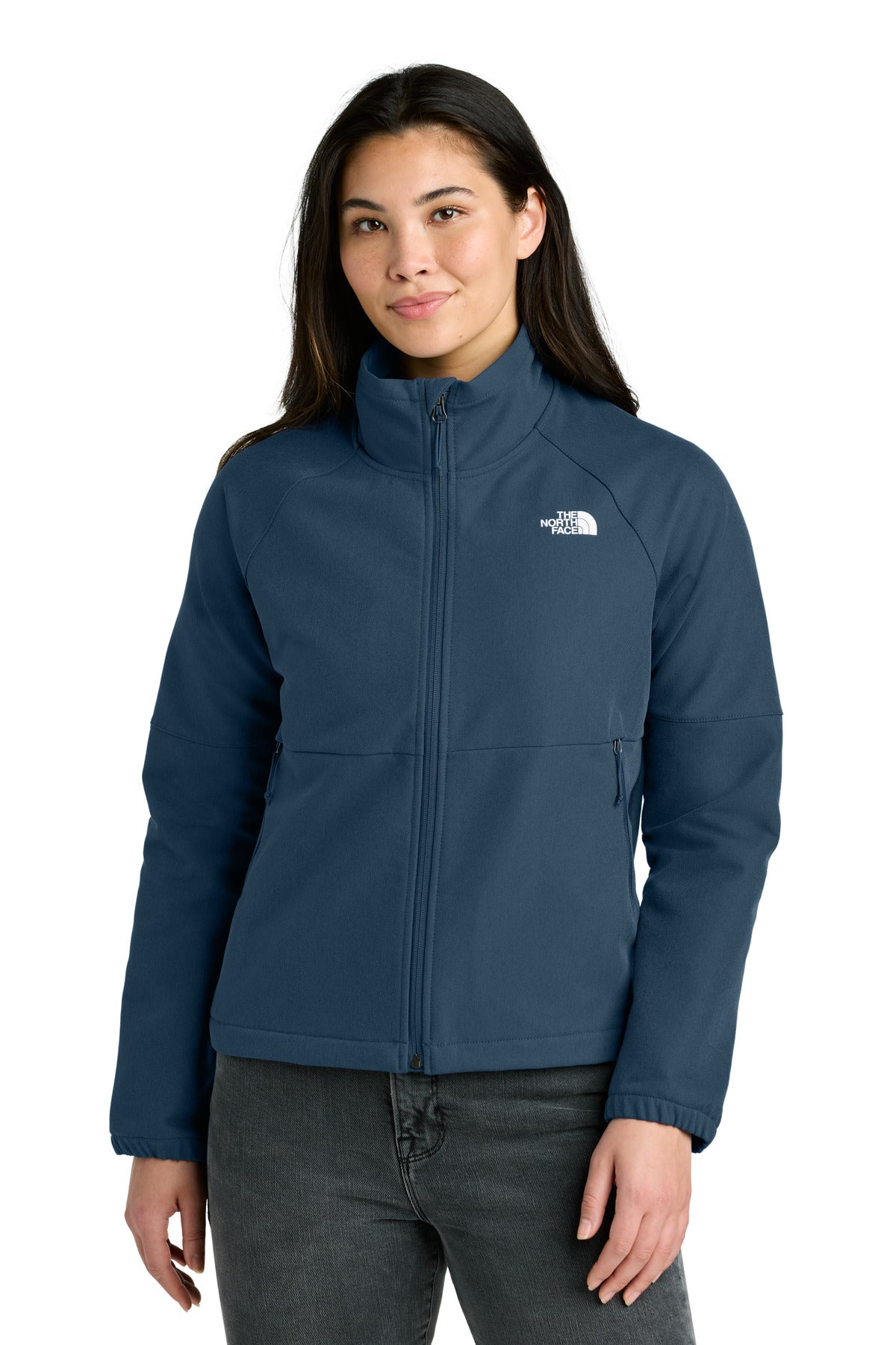 Custom logo The North Face® Women's Barr Lake Soft Shell Jacket NF0A8C5C in Shady Blue Dark Heather
