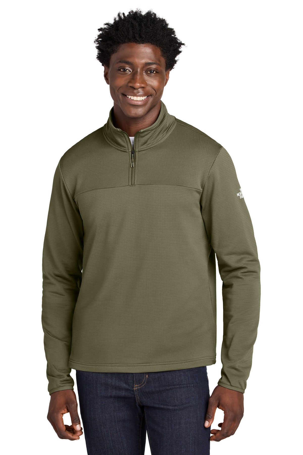 Custom logo The North Face® Aim 1/4-Zip Fleece NF0A8ENJ in Burnt Olive Green