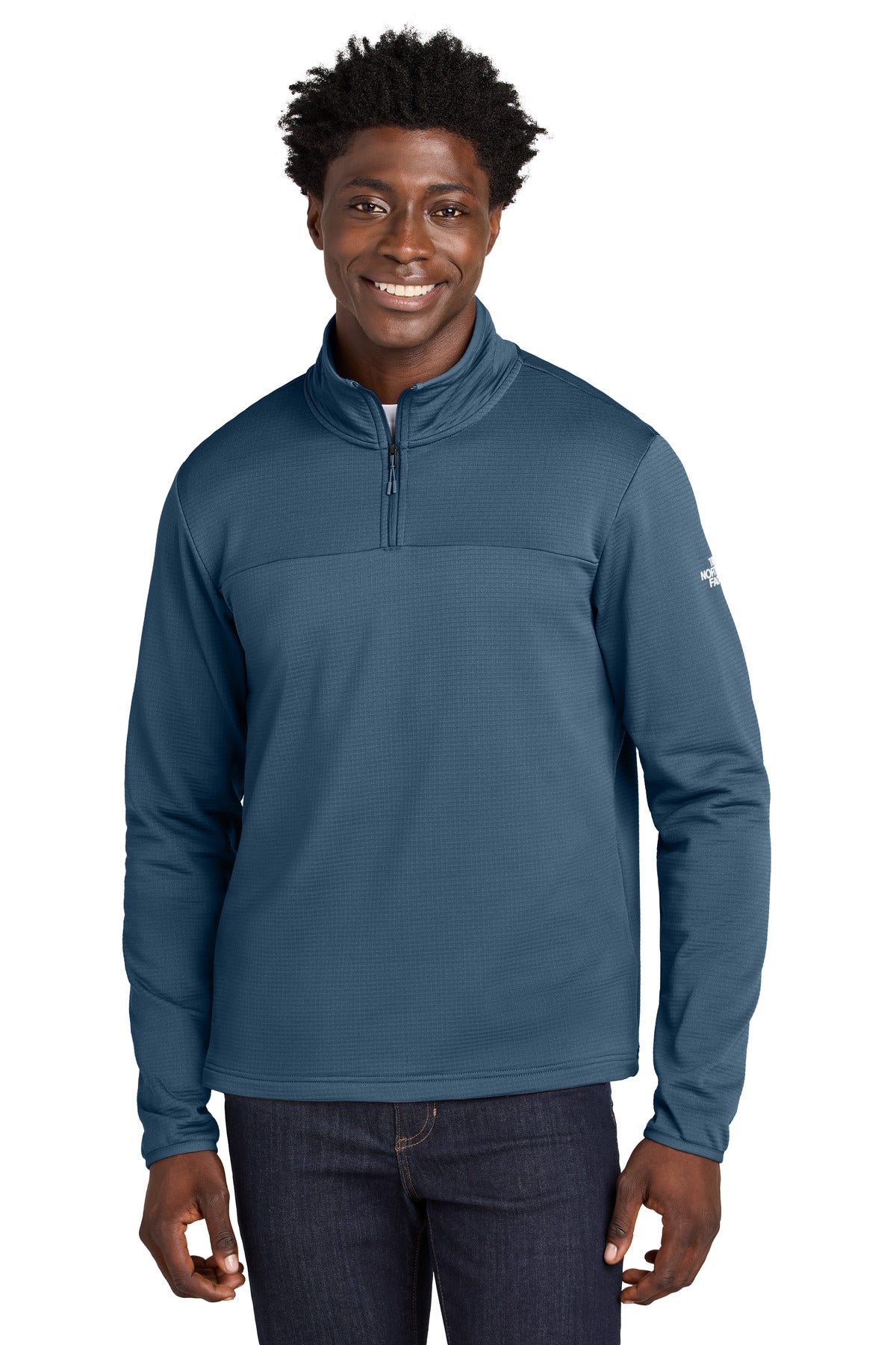 Custom logo The North Face® Aim 1/4-Zip Fleece NF0A8ENJ in Shady Blue