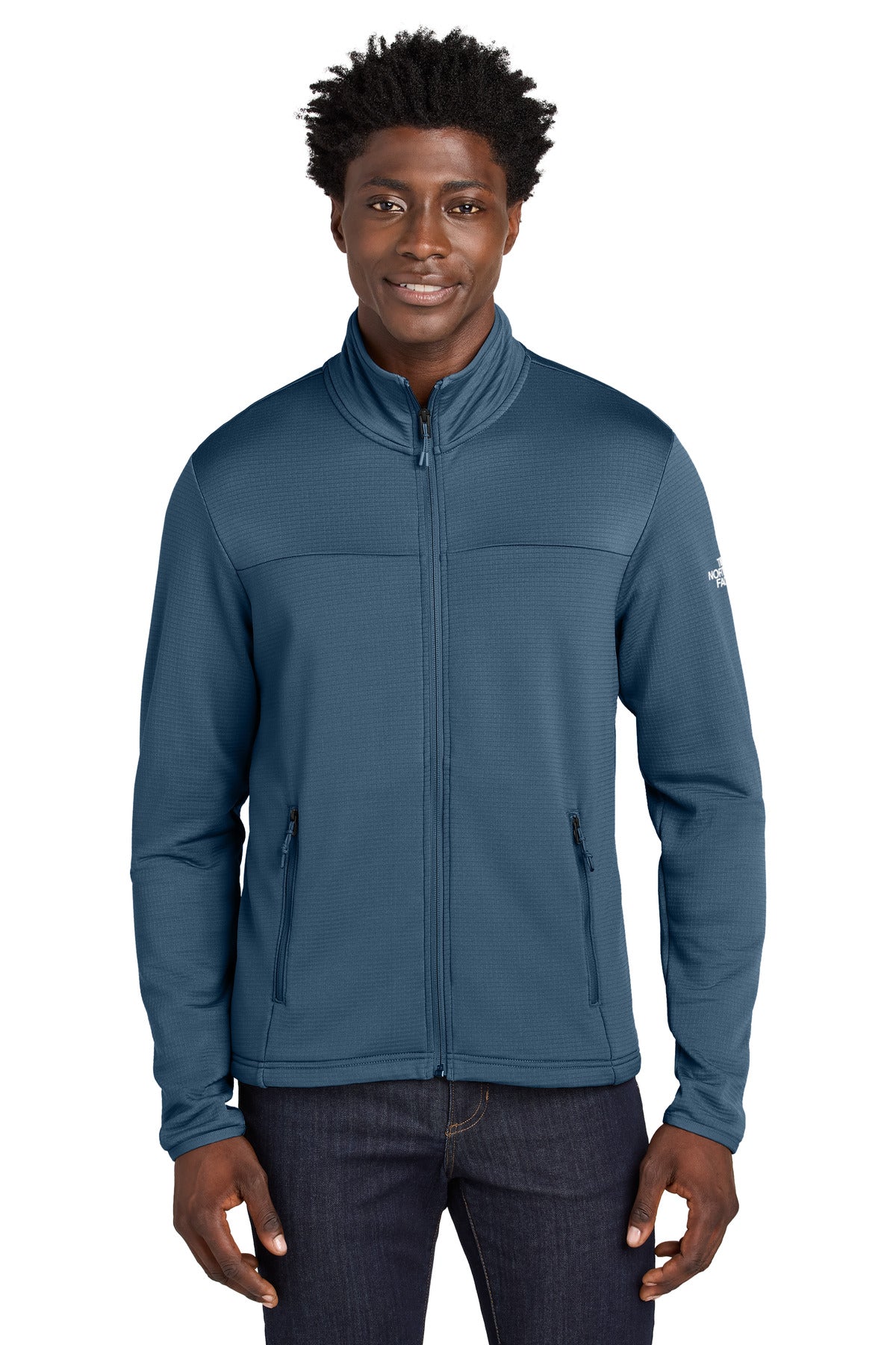 Custom logo The North Face® Aim Full-Zip Fleece Jacket NF0A8ENK in Shady Blue