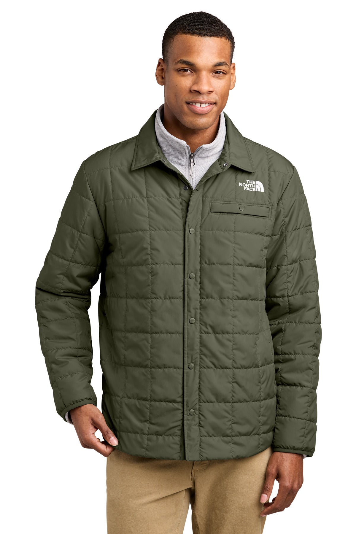 Custom logo The North Face® Iron Drift Quilted Shirt Jacket NF0A8JEX in New Taupe Green