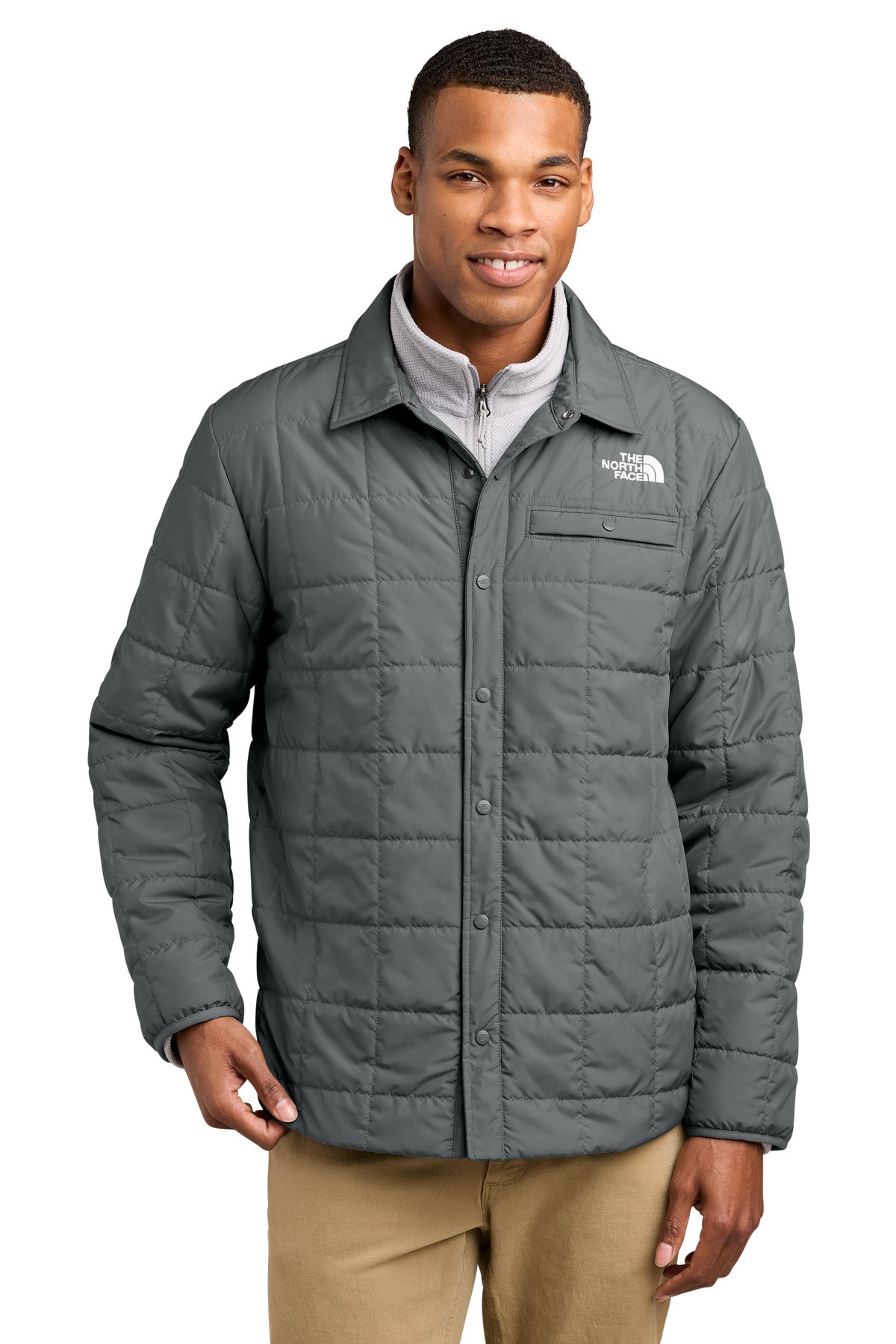 Custom logo The North Face® Iron Drift Quilted Shirt Jacket NF0A8JEX in Smoked Pearl Grey