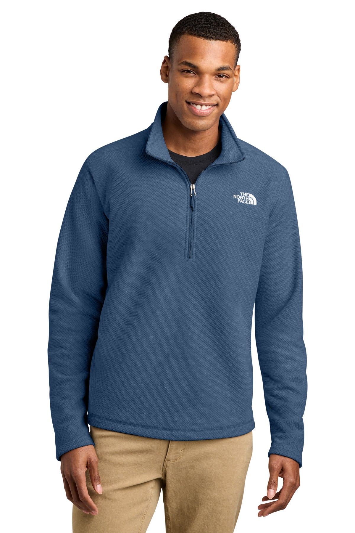 Custom logo The North Face® Textured Pine Grove 1/2-Zip NF0A8JF6 in Shady Blue Heather