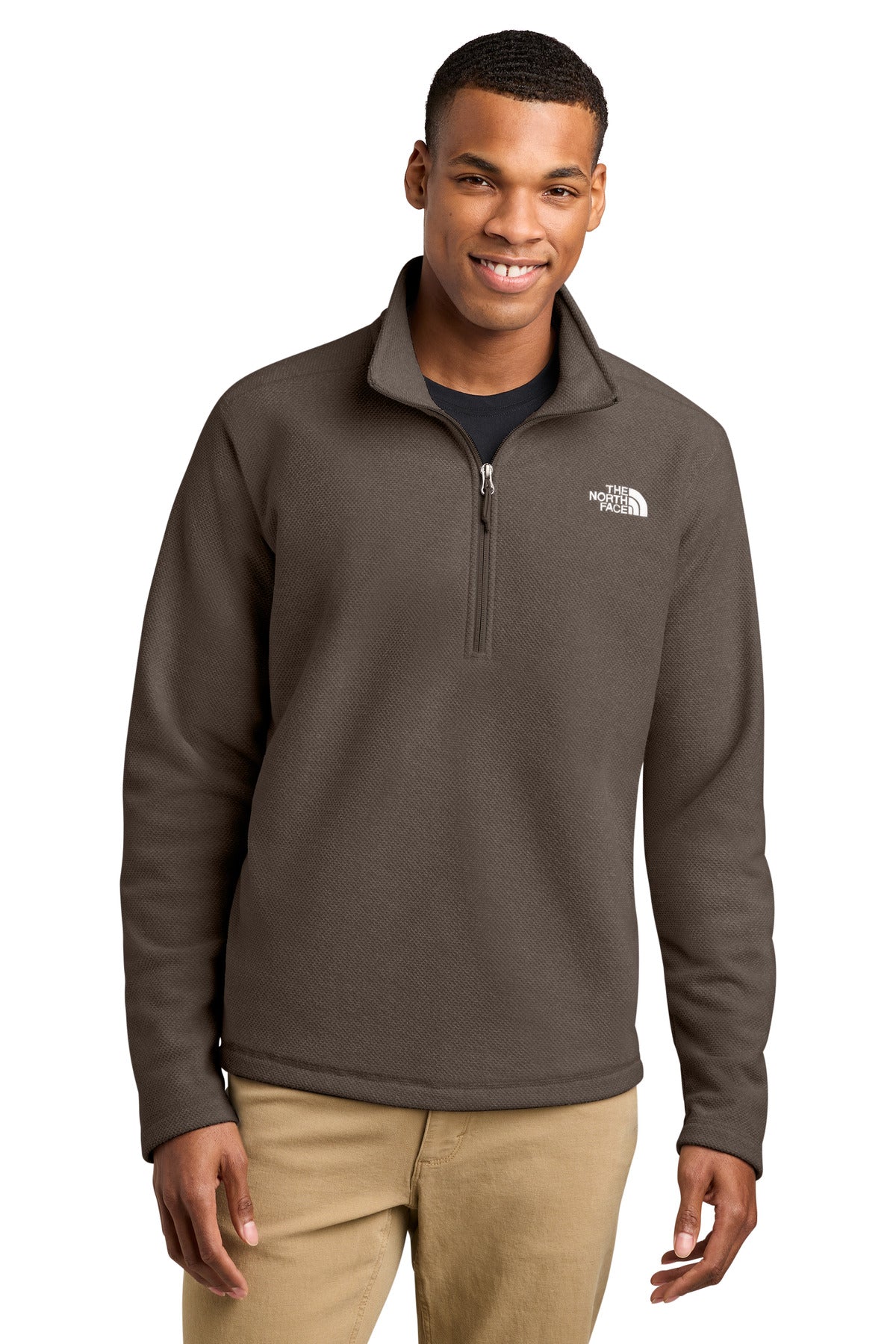 Custom logo The North Face® Textured Pine Grove 1/2-Zip NF0A8JF6 in Smokey Brown Heather