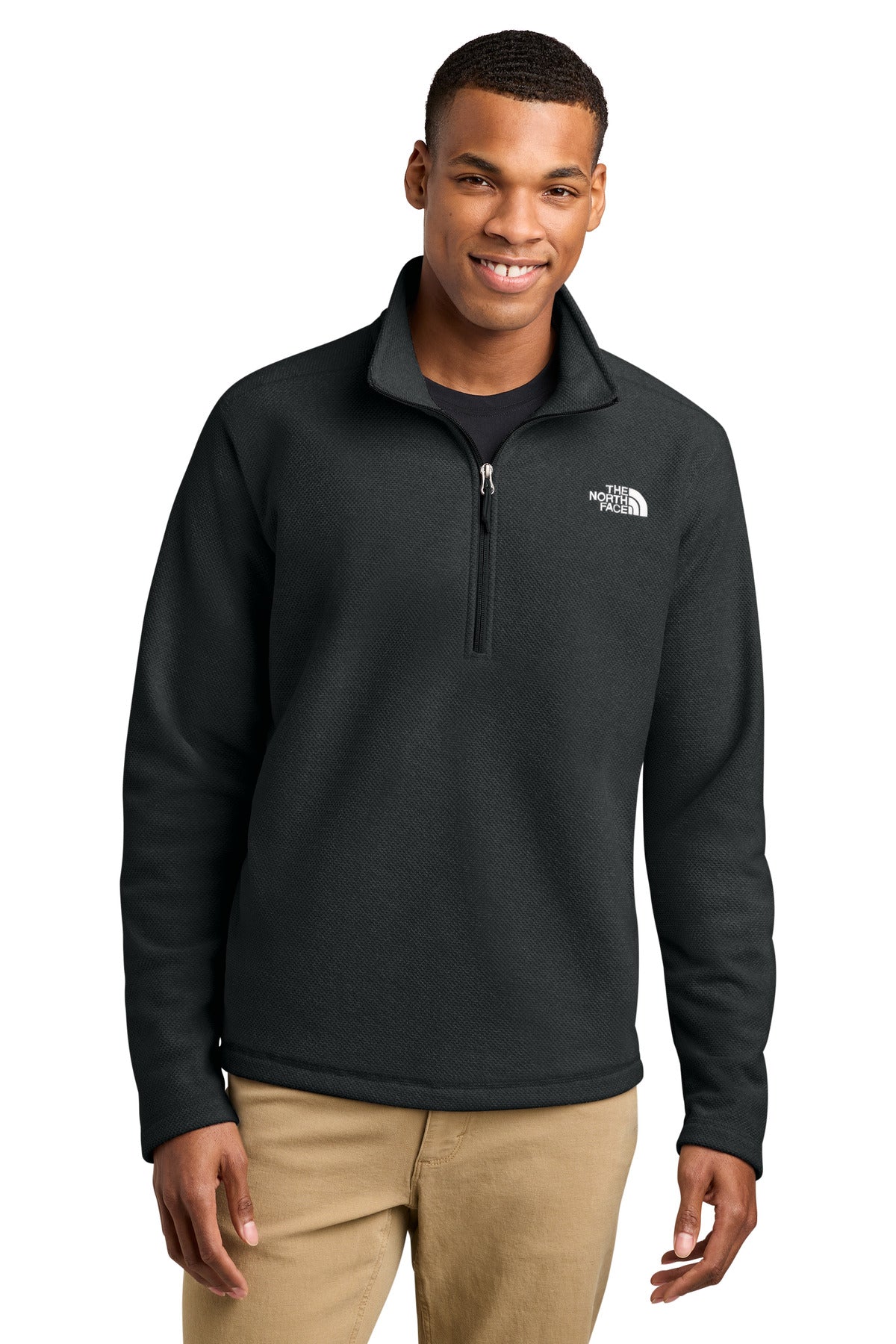 Custom logo The North Face® Textured Pine Grove 1/2-Zip NF0A8JF6 in TNF Black Heather