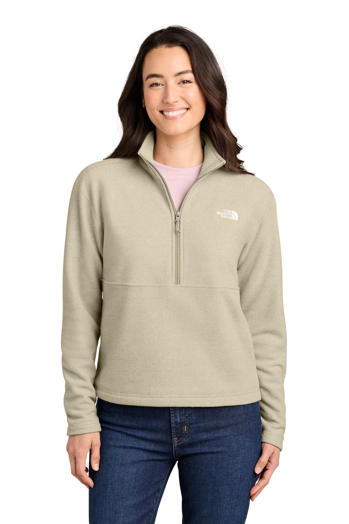 Custom logo The North Face® Women's Textured Pine Grove 1/2-Zip NF0A8JF7 in Gravel Heather