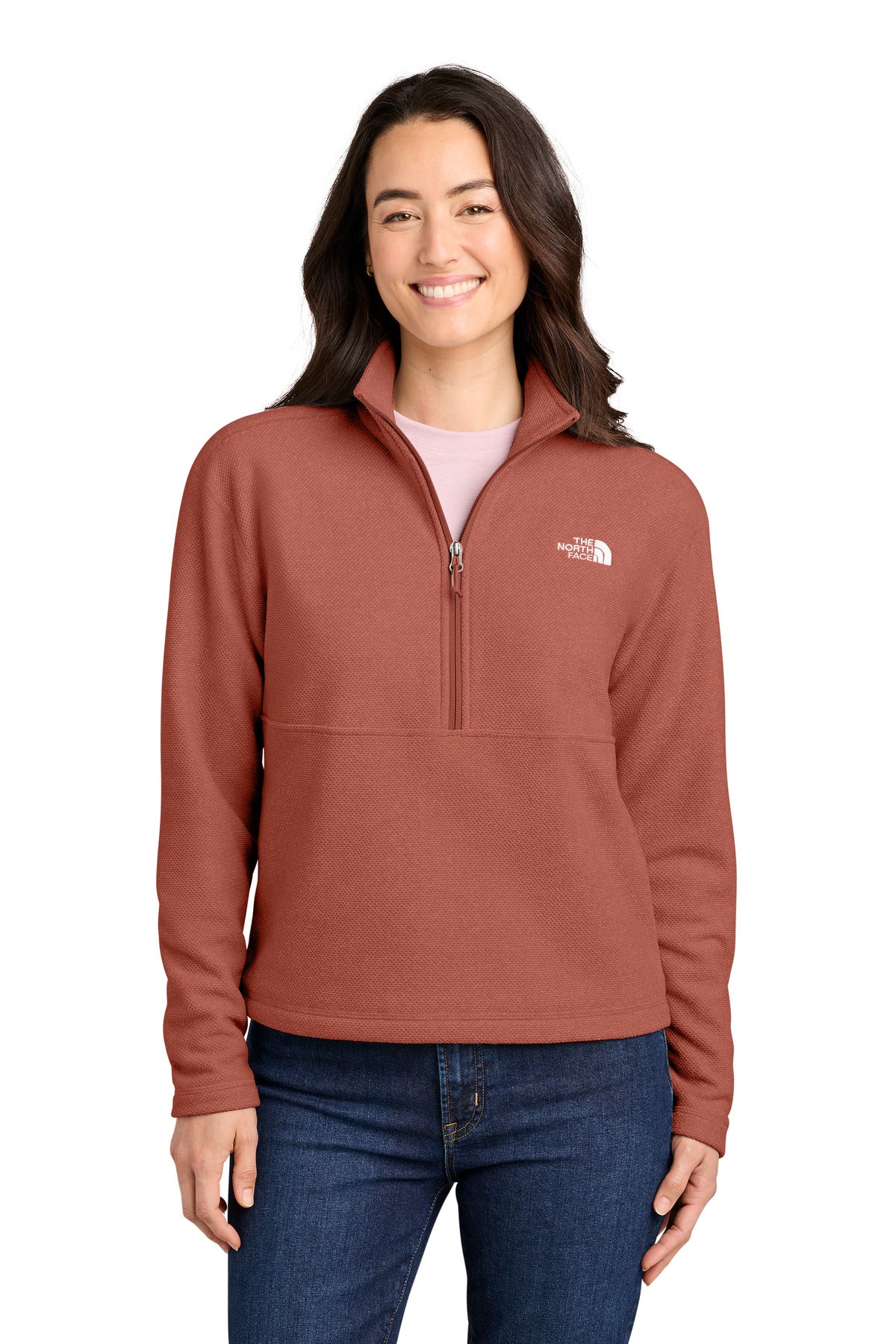 Custom logo The North Face® Women's Textured Pine Grove 1/2-Zip NF0A8JF7 in Mars Dust Heather