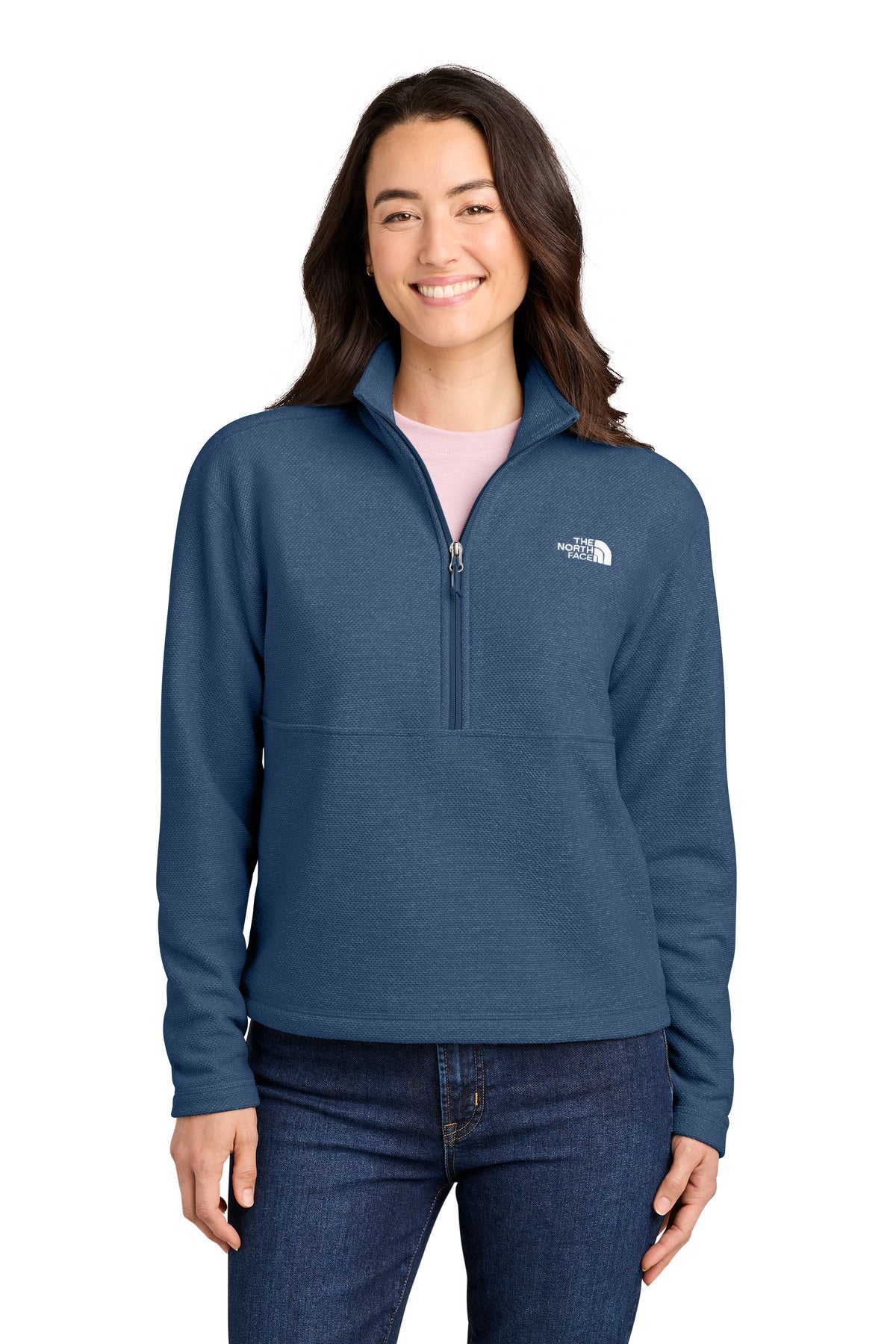 Custom logo The North Face® Women's Textured Pine Grove 1/2-Zip NF0A8JF7 in Shady Blue Heather