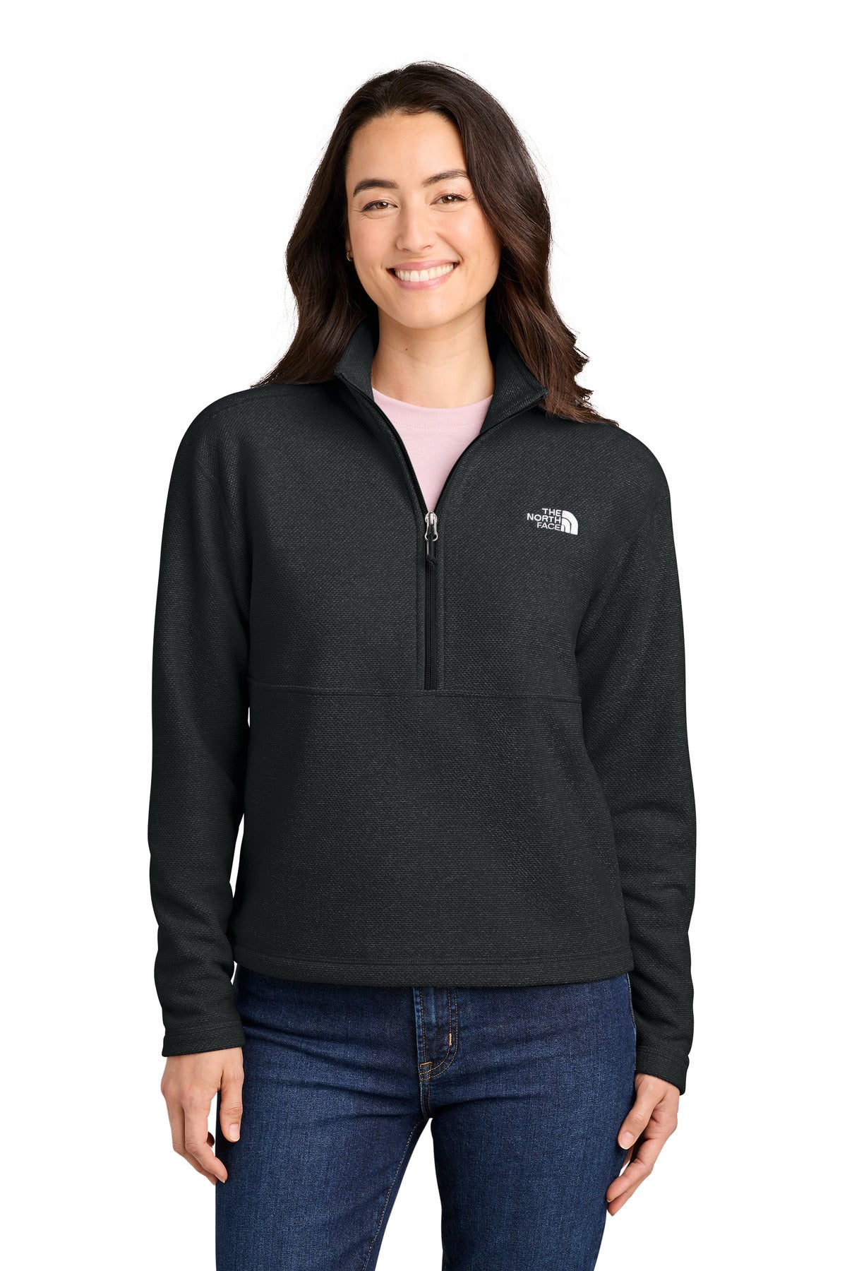 Custom logo The North Face® Women's Textured Pine Grove 1/2-Zip NF0A8JF7 in TNF Black Heather