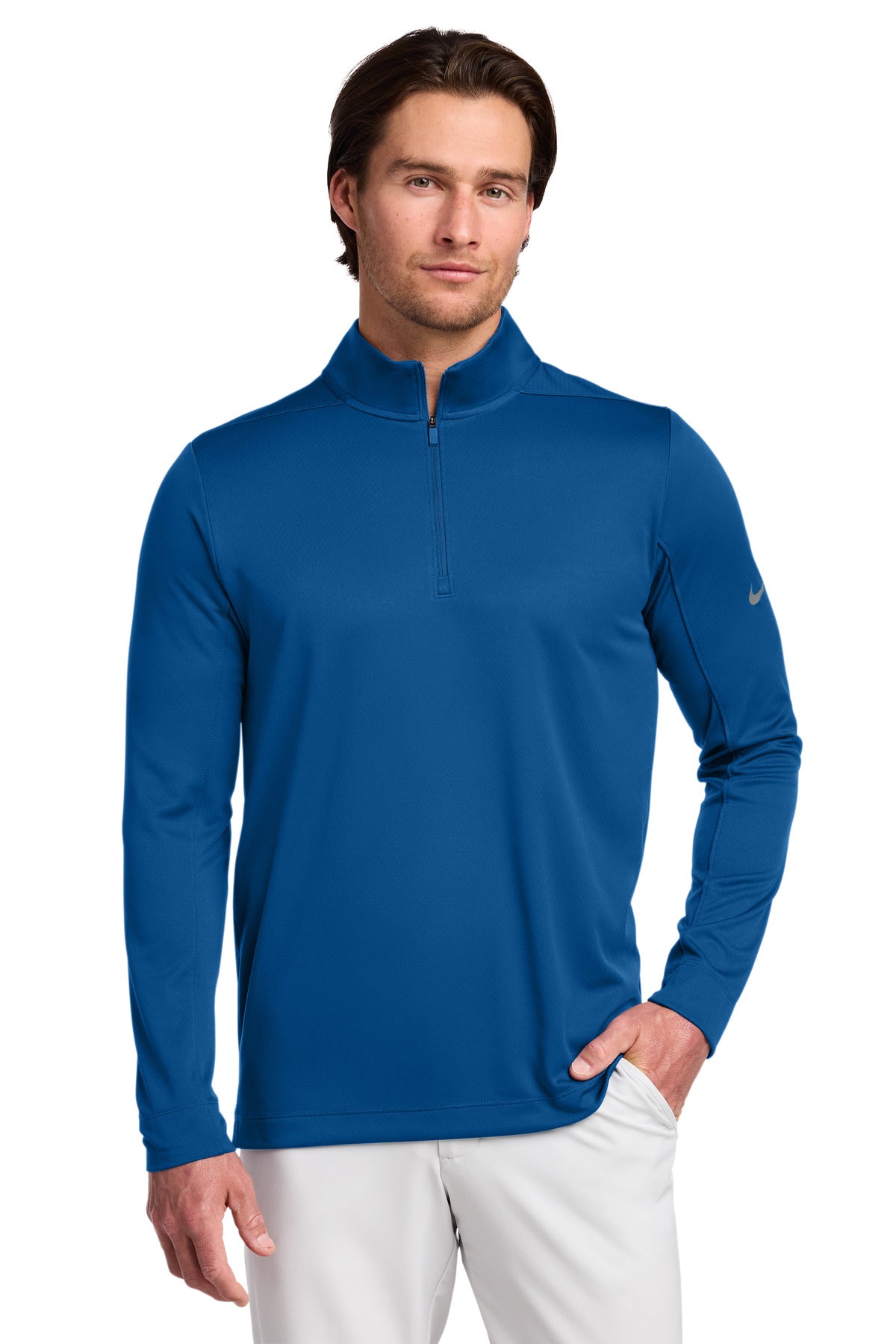 Custom logo Nike Dry 1/2-Zip Cover-Up NKBV6044 in Gym Blue