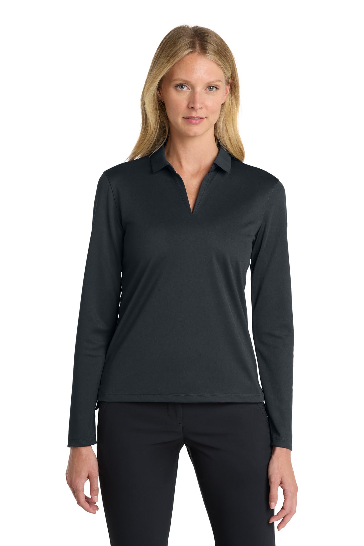 Custom logo Nike Women's Dri-FIT Micro Pique 2.0 Long Sleeve Polo NKDC2105 in Anthracite