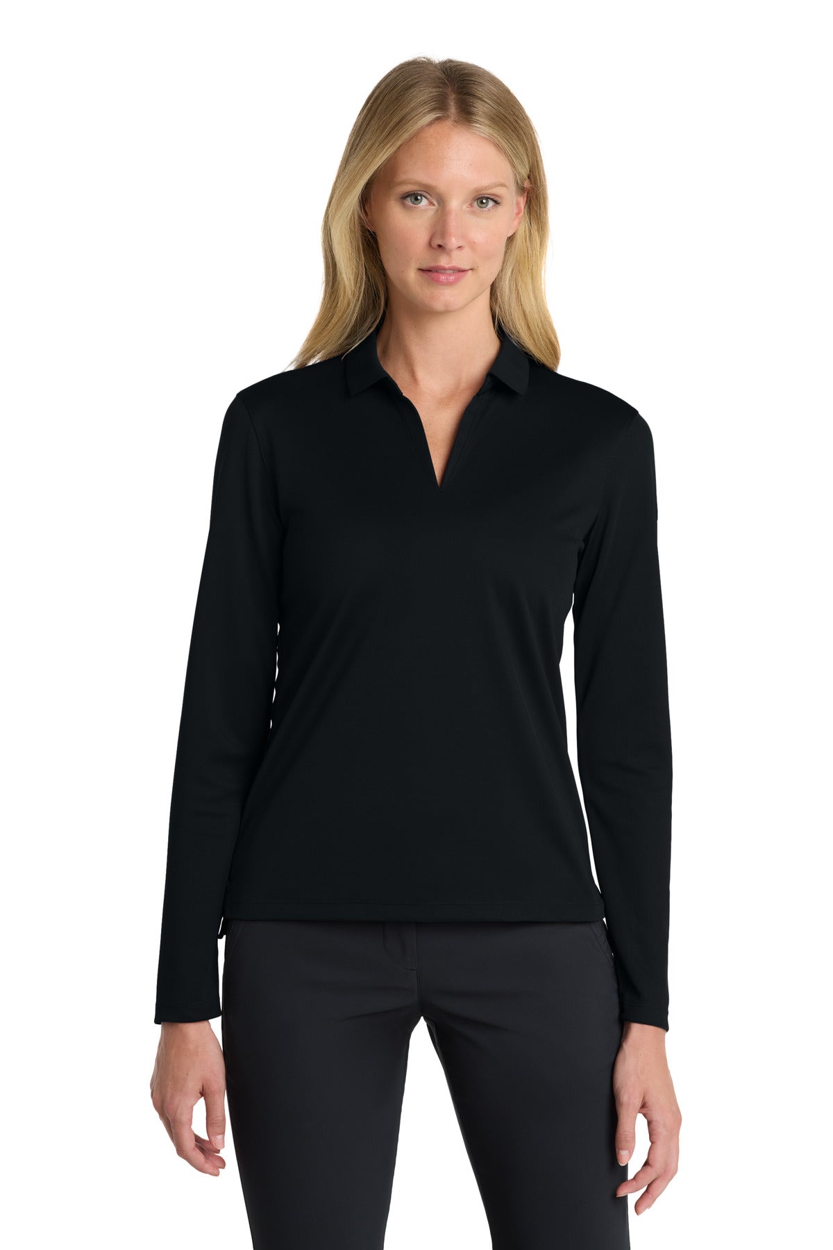 Custom logo Nike Women's Dri-FIT Micro Pique 2.0 Long Sleeve Polo NKDC2105 in Black