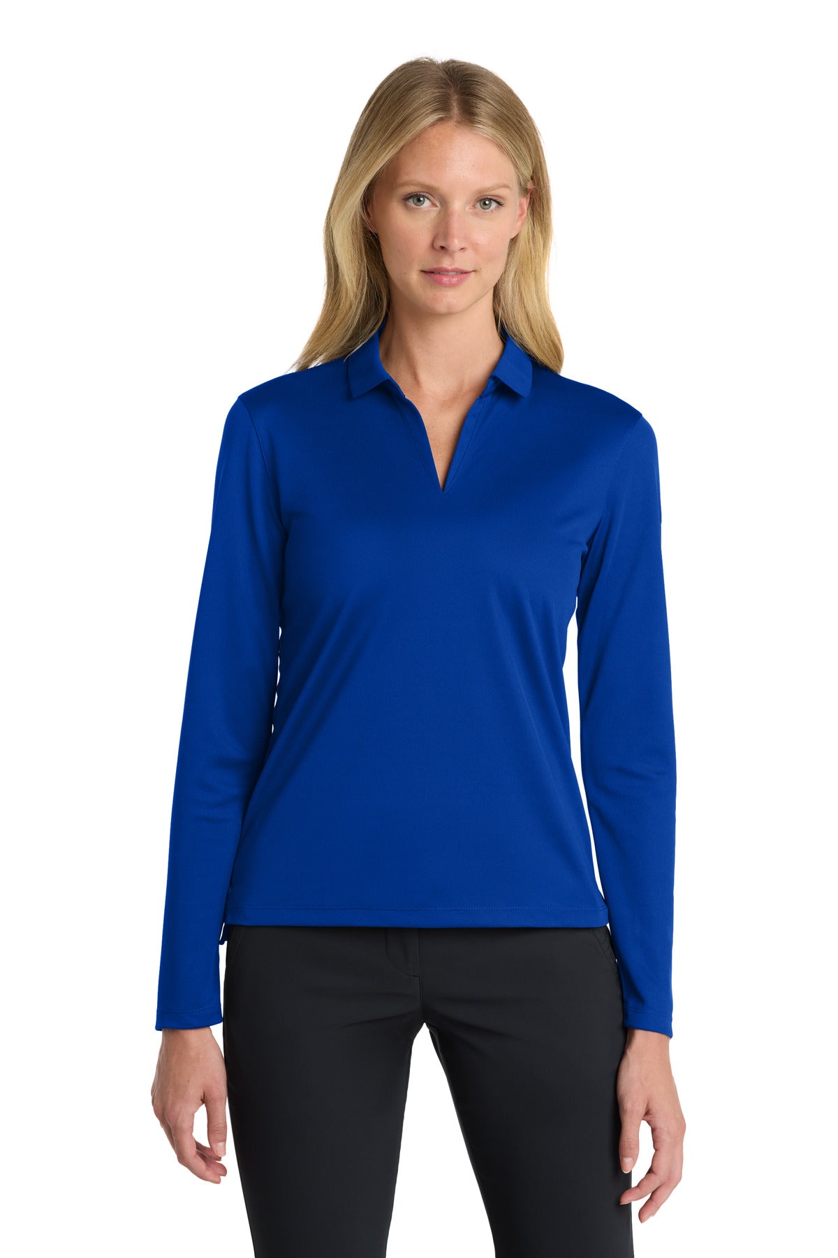 Custom logo Nike Women's Dri-FIT Micro Pique 2.0 Long Sleeve Polo NKDC2105 in Game Royal