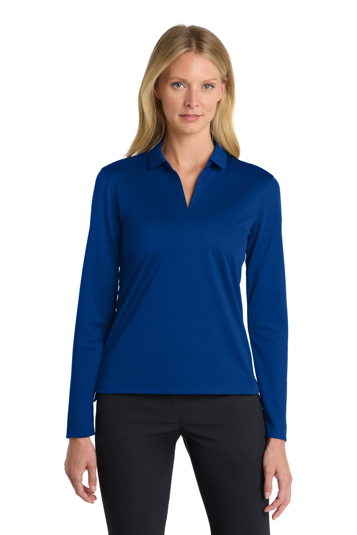 Custom logo Nike Women's Dri-FIT Micro Pique 2.0 Long Sleeve Polo NKDC2105 in Gym Blue