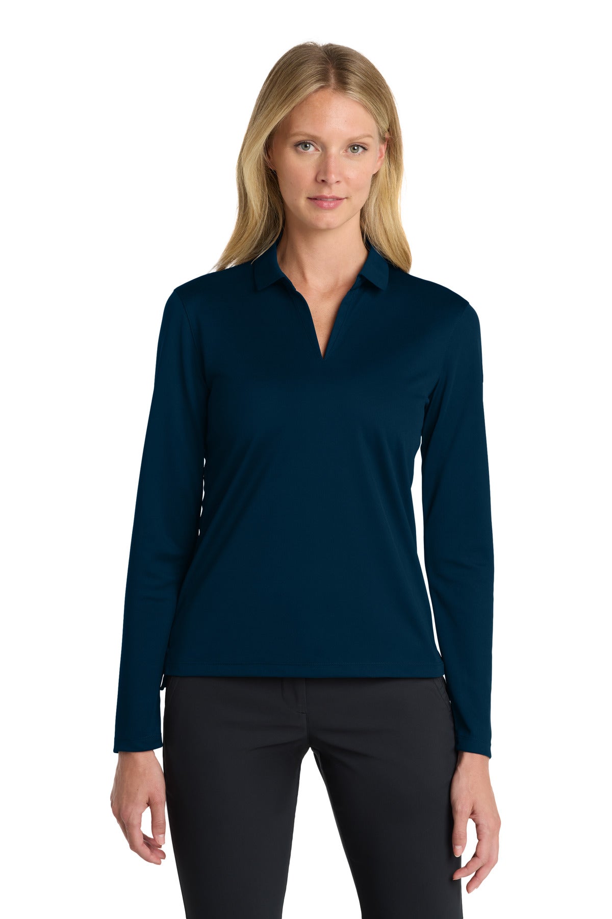 Custom logo Nike Women's Dri-FIT Micro Pique 2.0 Long Sleeve Polo NKDC2105 in Navy