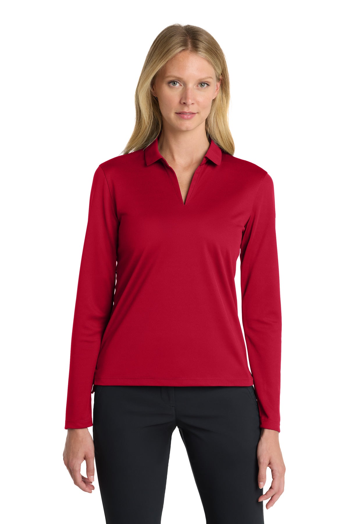 Custom logo Nike Women's Dri-FIT Micro Pique 2.0 Long Sleeve Polo NKDC2105 in University Red