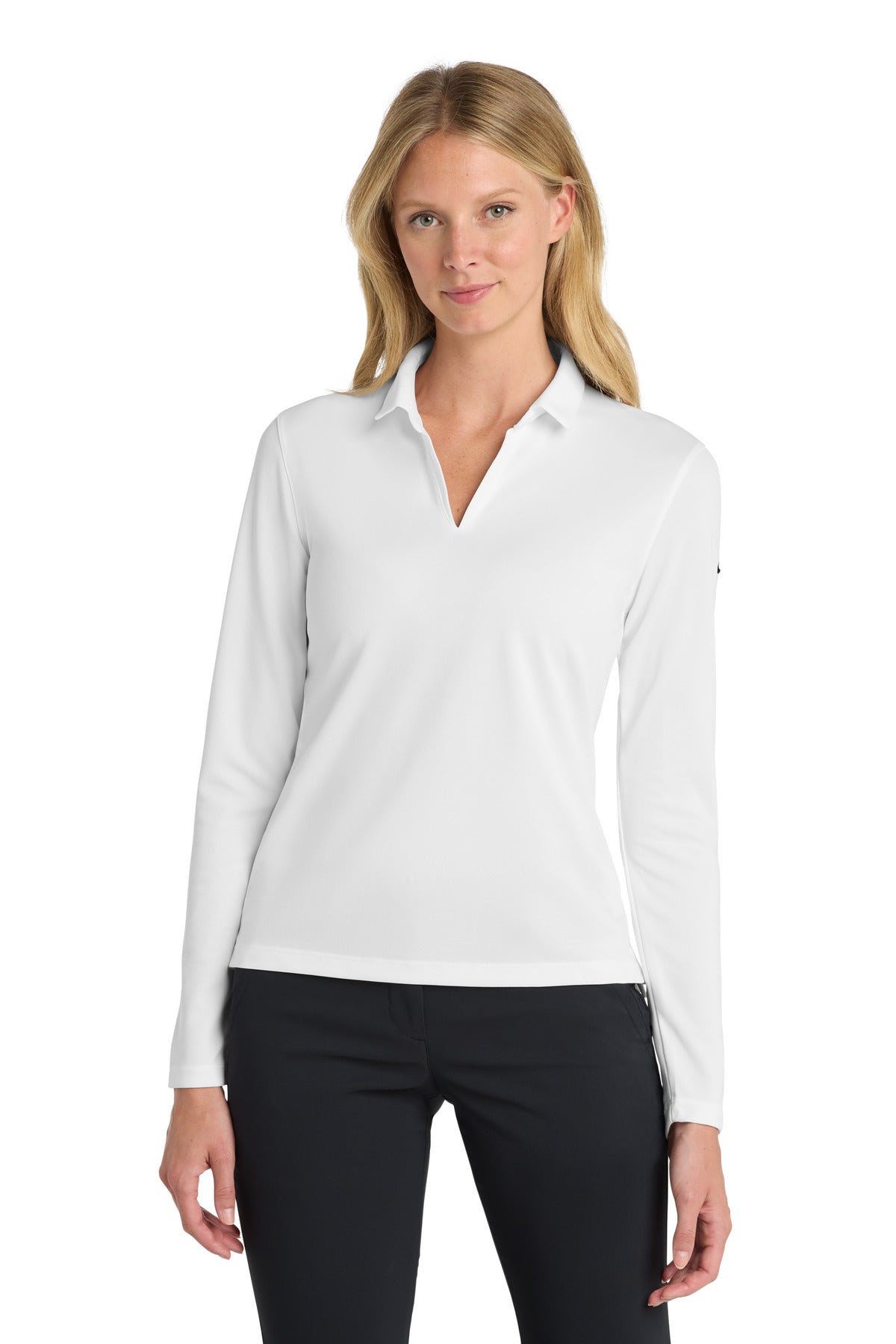 Custom logo Nike Women's Dri-FIT Micro Pique 2.0 Long Sleeve Polo NKDC2105 in White