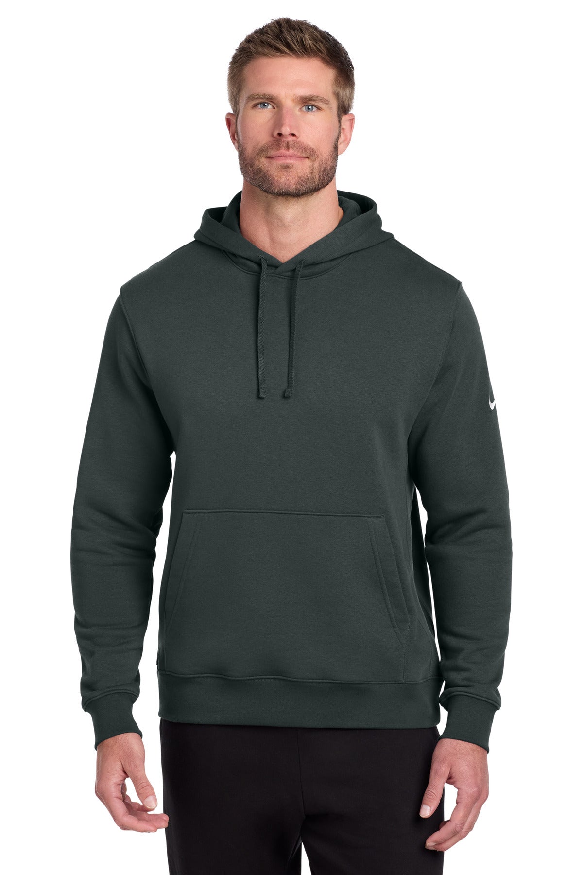 Custom logo Nike Club Fleece Sleeve Swoosh Pullover Hoodie NKDR1499 in Anthracite