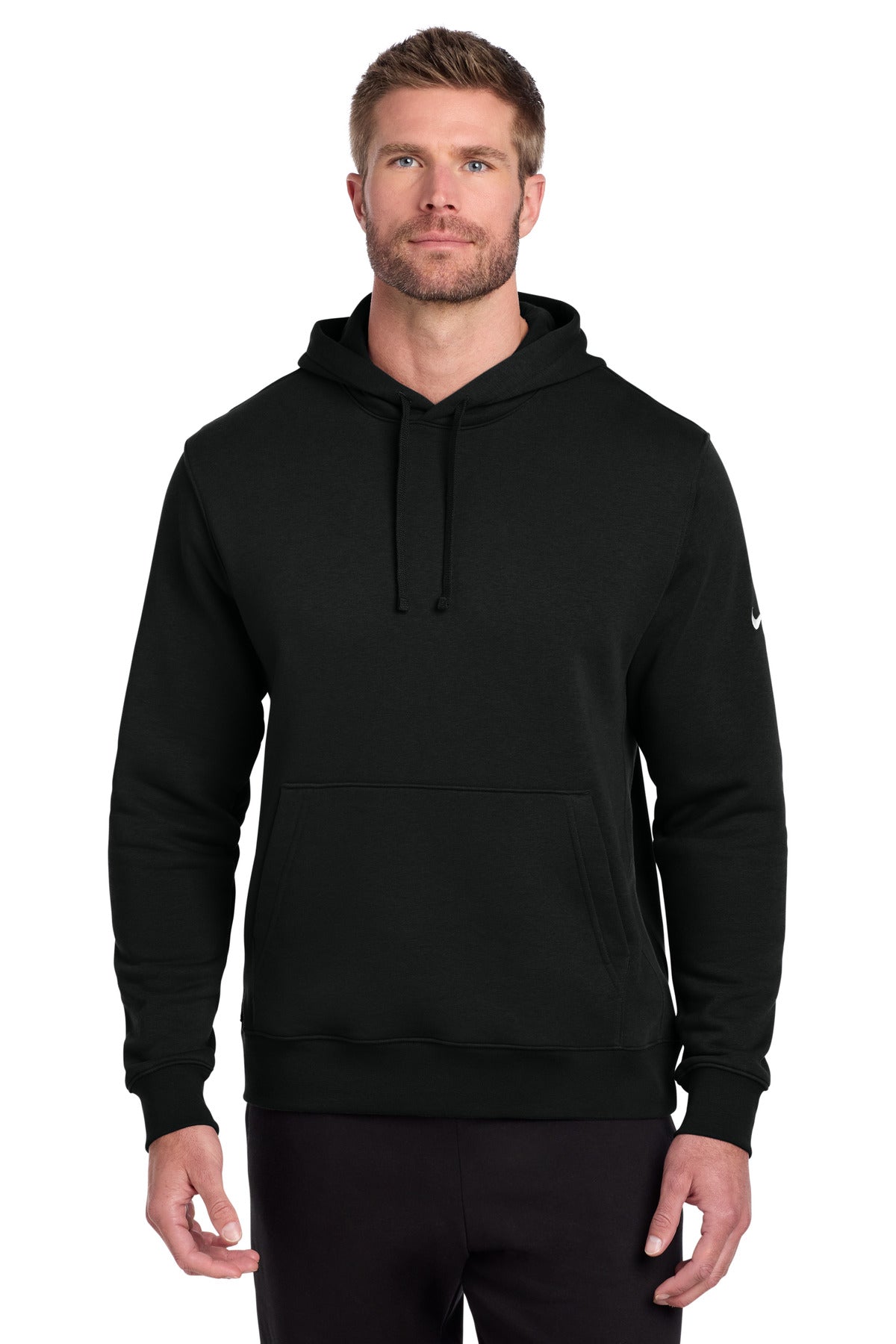 Custom logo Nike Club Fleece Sleeve Swoosh Pullover Hoodie NKDR1499 in Black