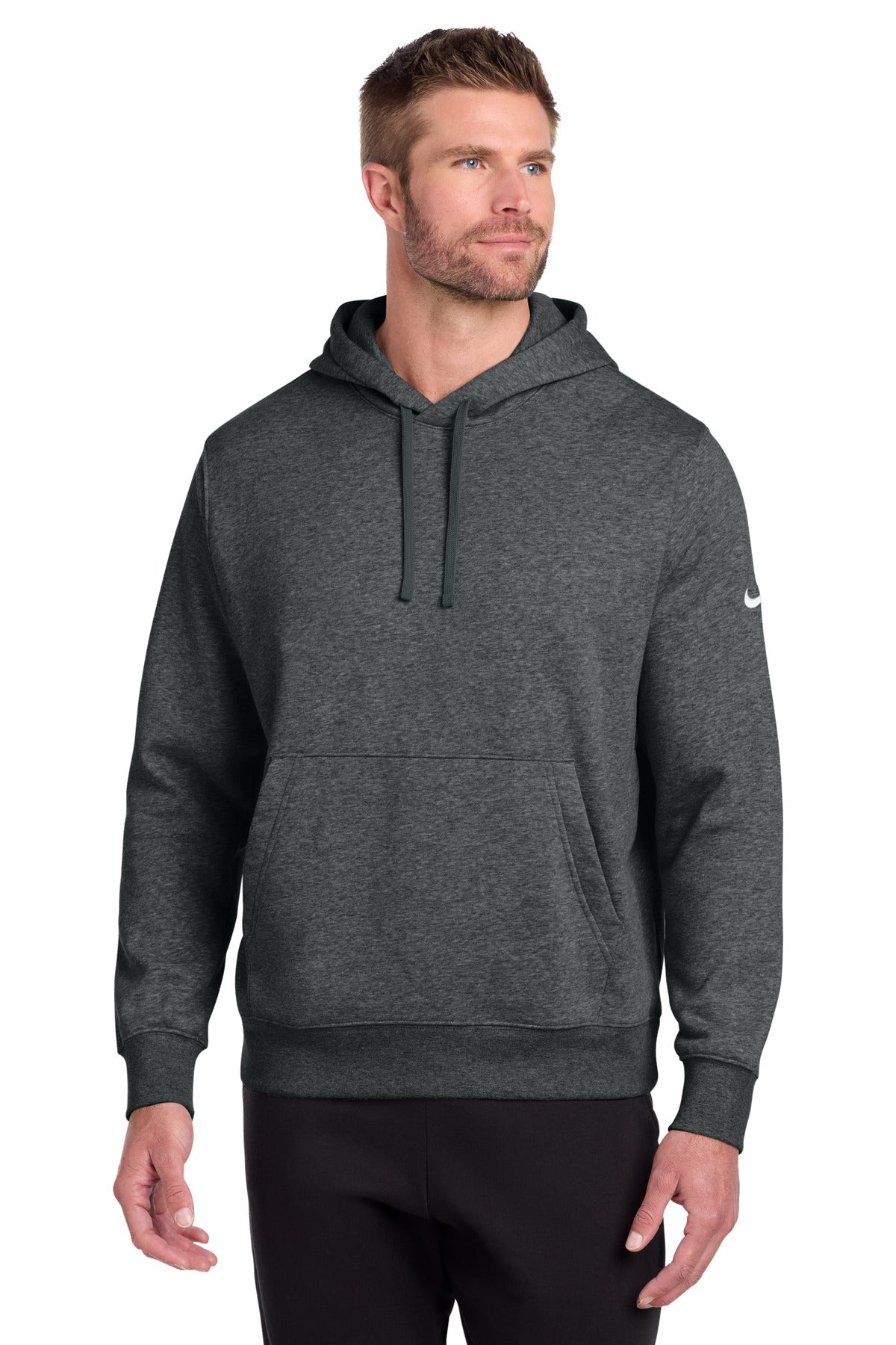 Custom logo Nike Club Fleece Sleeve Swoosh Pullover Hoodie NKDR1499 in Charcoal Heather