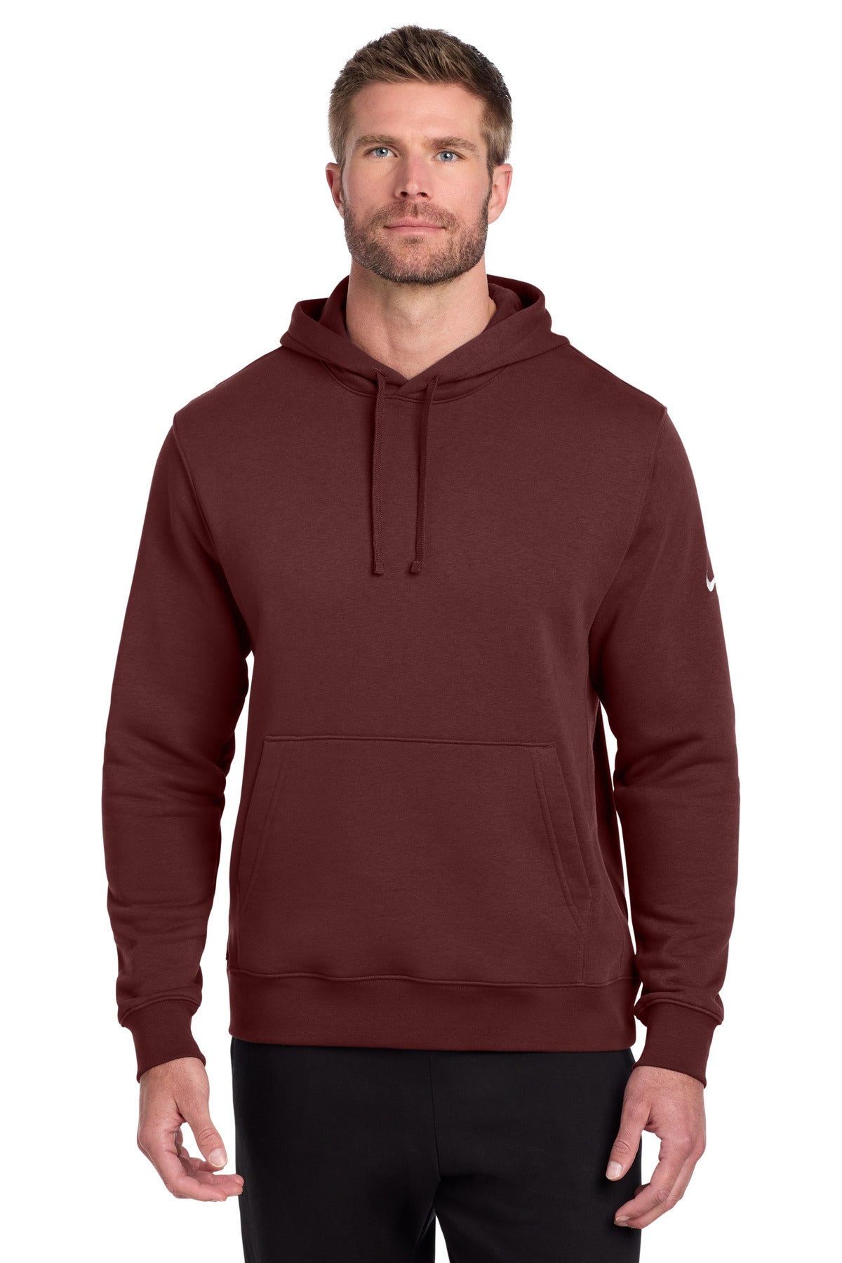 Custom logo Nike Club Fleece Sleeve Swoosh Pullover Hoodie NKDR1499 in Dark Team Red