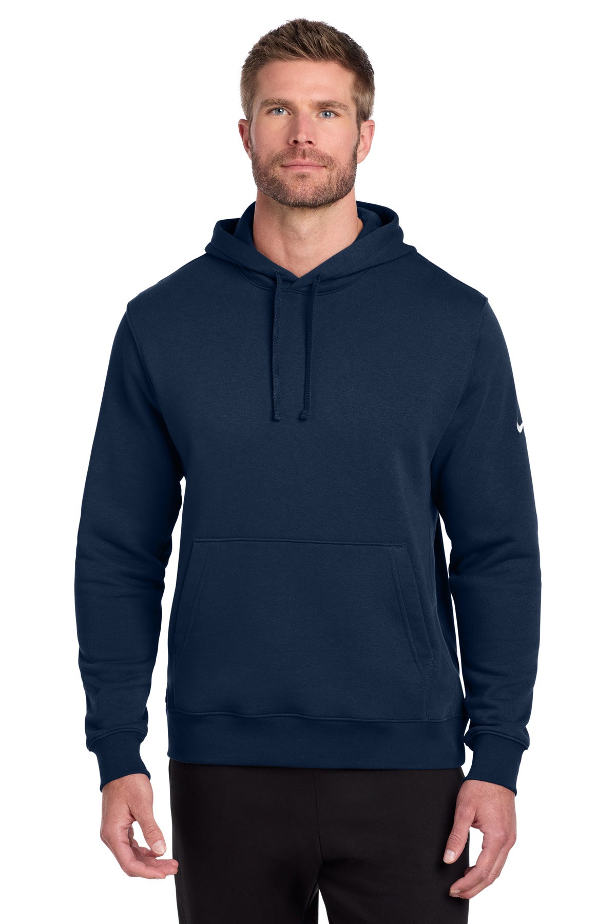 Custom logo Nike Club Fleece Sleeve Swoosh Pullover Hoodie NKDR1499 in Midnight Navy