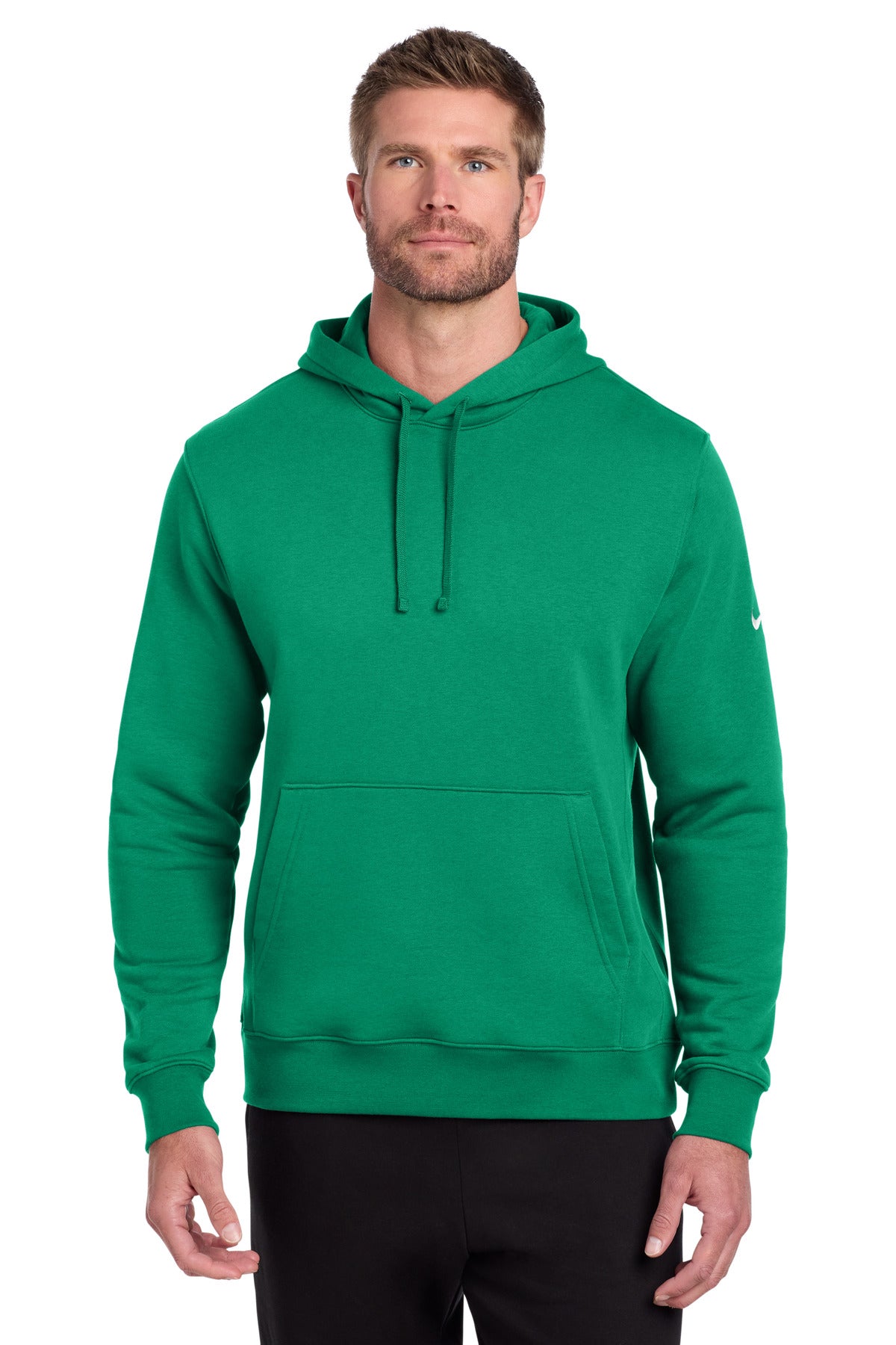 Custom logo Nike Club Fleece Sleeve Swoosh Pullover Hoodie NKDR1499 in Stadium Green