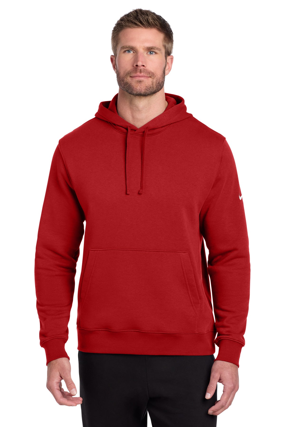 Custom logo Nike Club Fleece Sleeve Swoosh Pullover Hoodie NKDR1499 in University Red