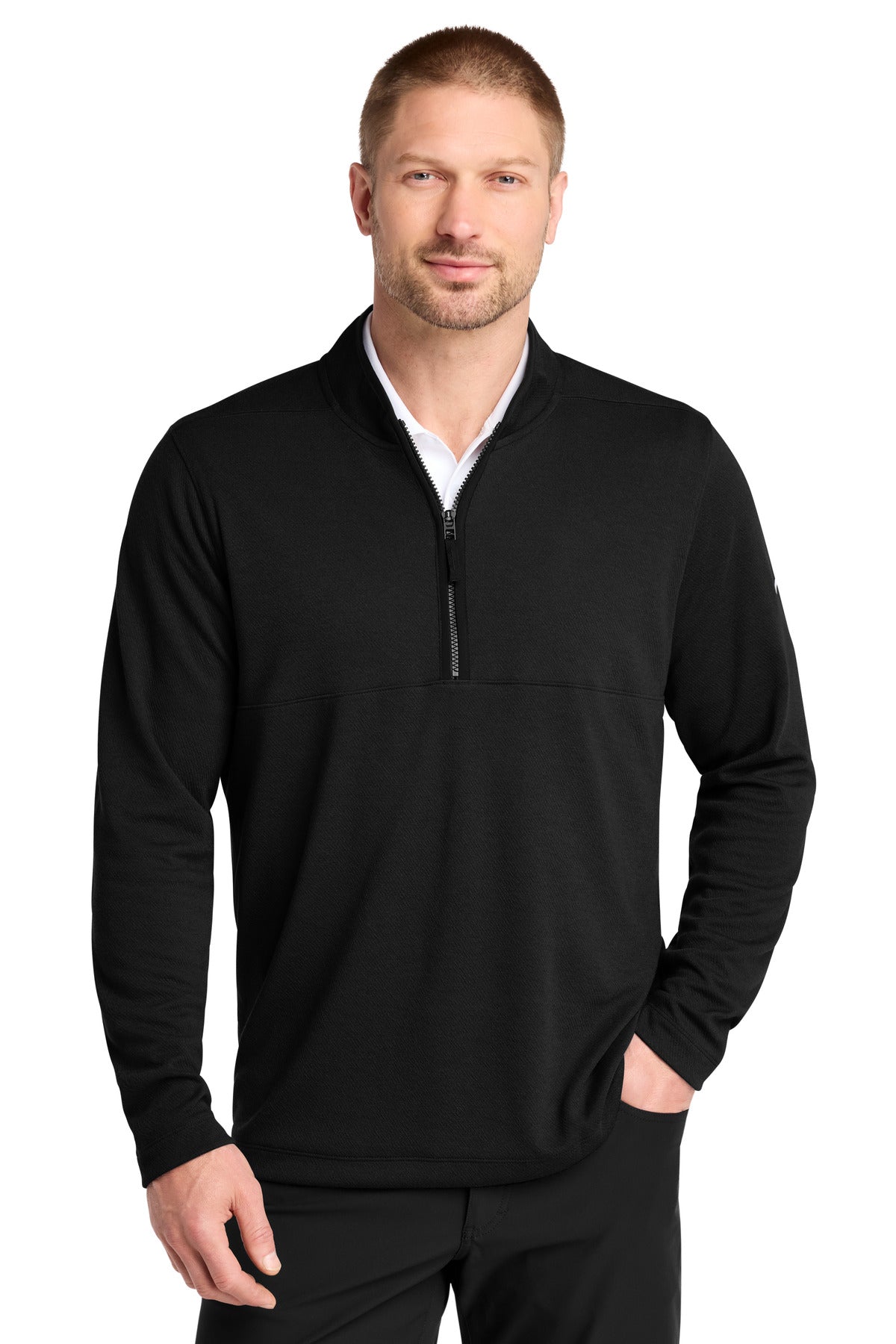 Custom logo Nike Textured 1/2-Zip Cover-Up  NKDX6702 in Black