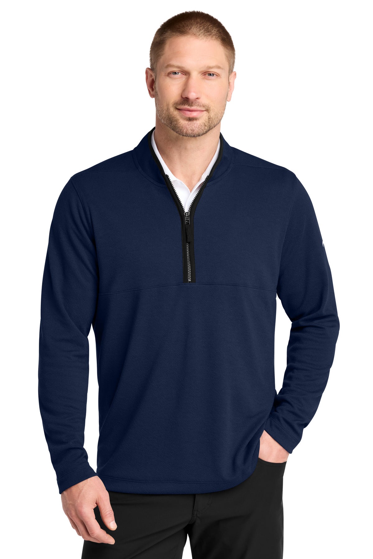 Custom logo Nike Textured 1/2-Zip Cover-Up  NKDX6702 in College Navy