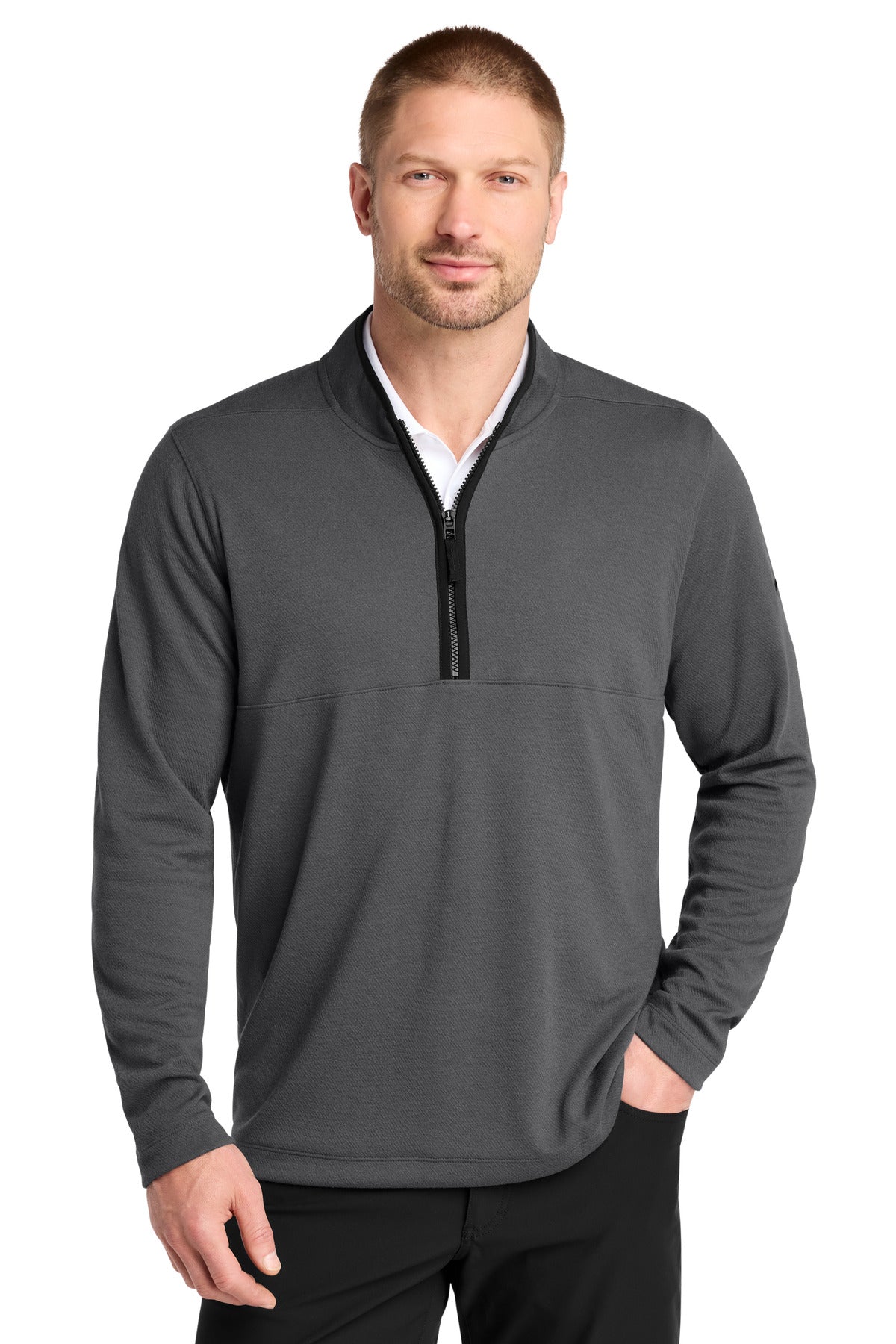 Custom logo Nike Textured 1/2-Zip Cover-Up  NKDX6702 in Dark Grey